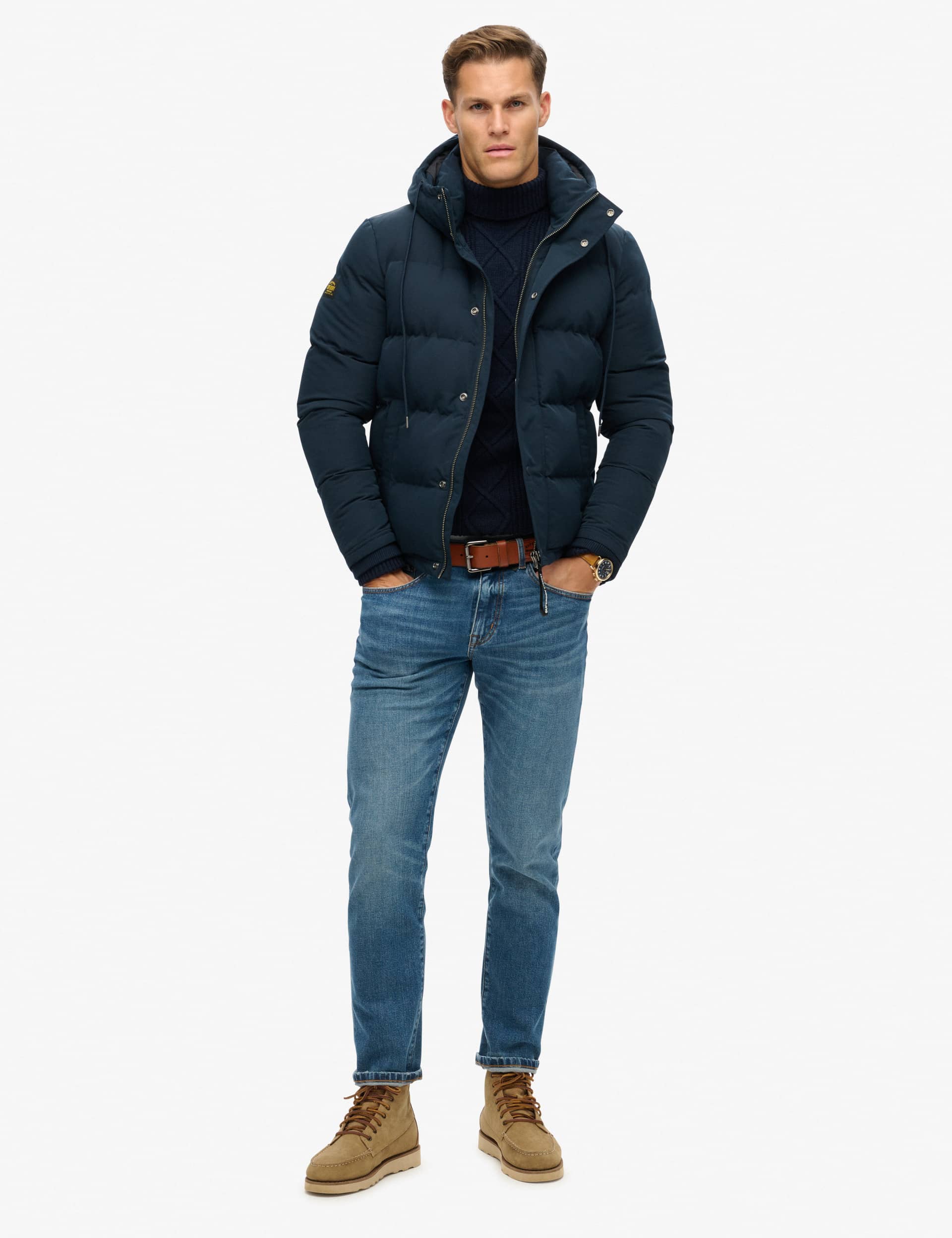 Superdry Men's Hooded Padded Quilted Puffer Jacket - S - Navy, Navy