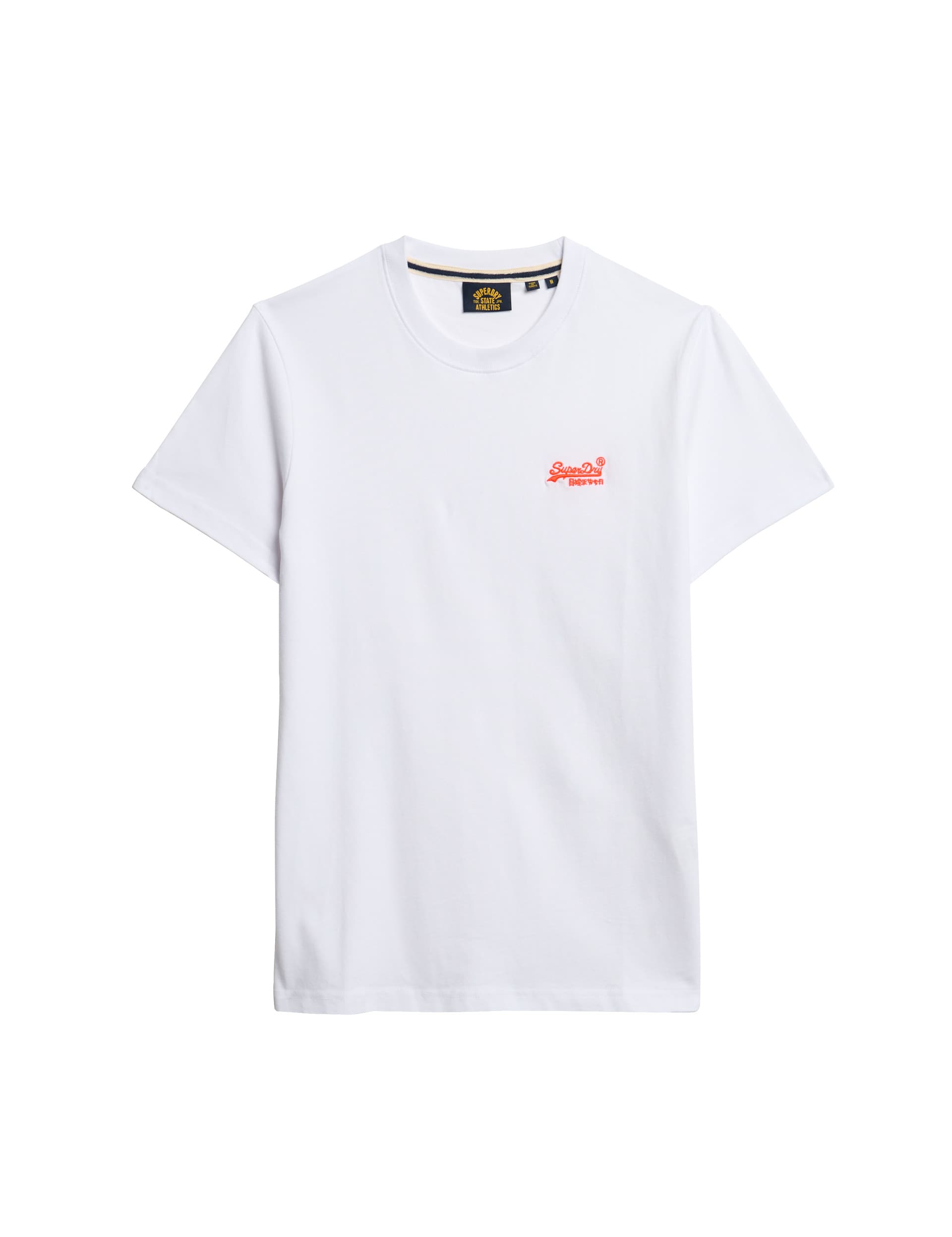 Superdry Men's Slim Fit Pure Cotton Crew Neck Logo T-Shirt - White, White