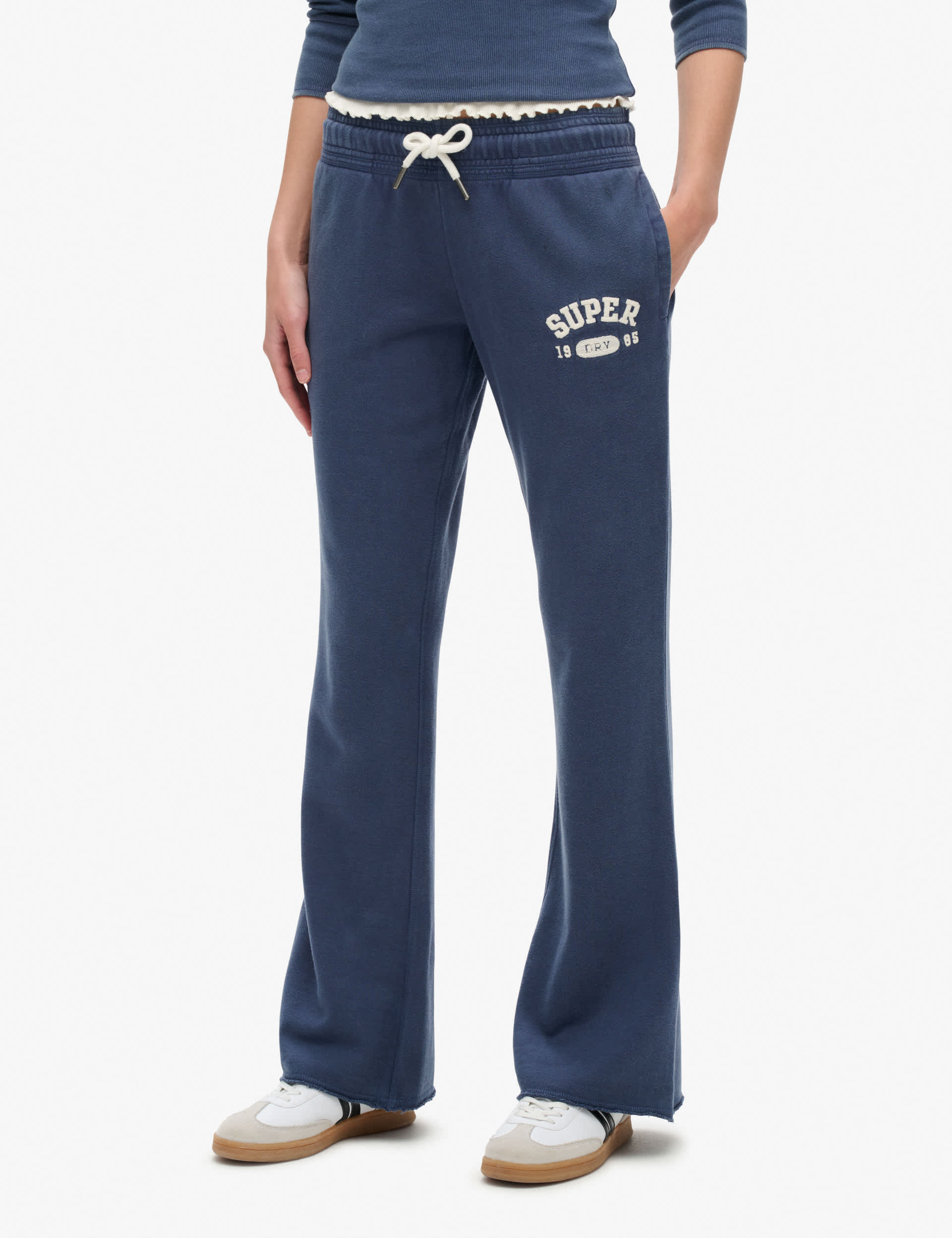 Superdry Women's Pure Cotton Slim Fit Flare Joggers - 12 - Navy, Navy,Cream