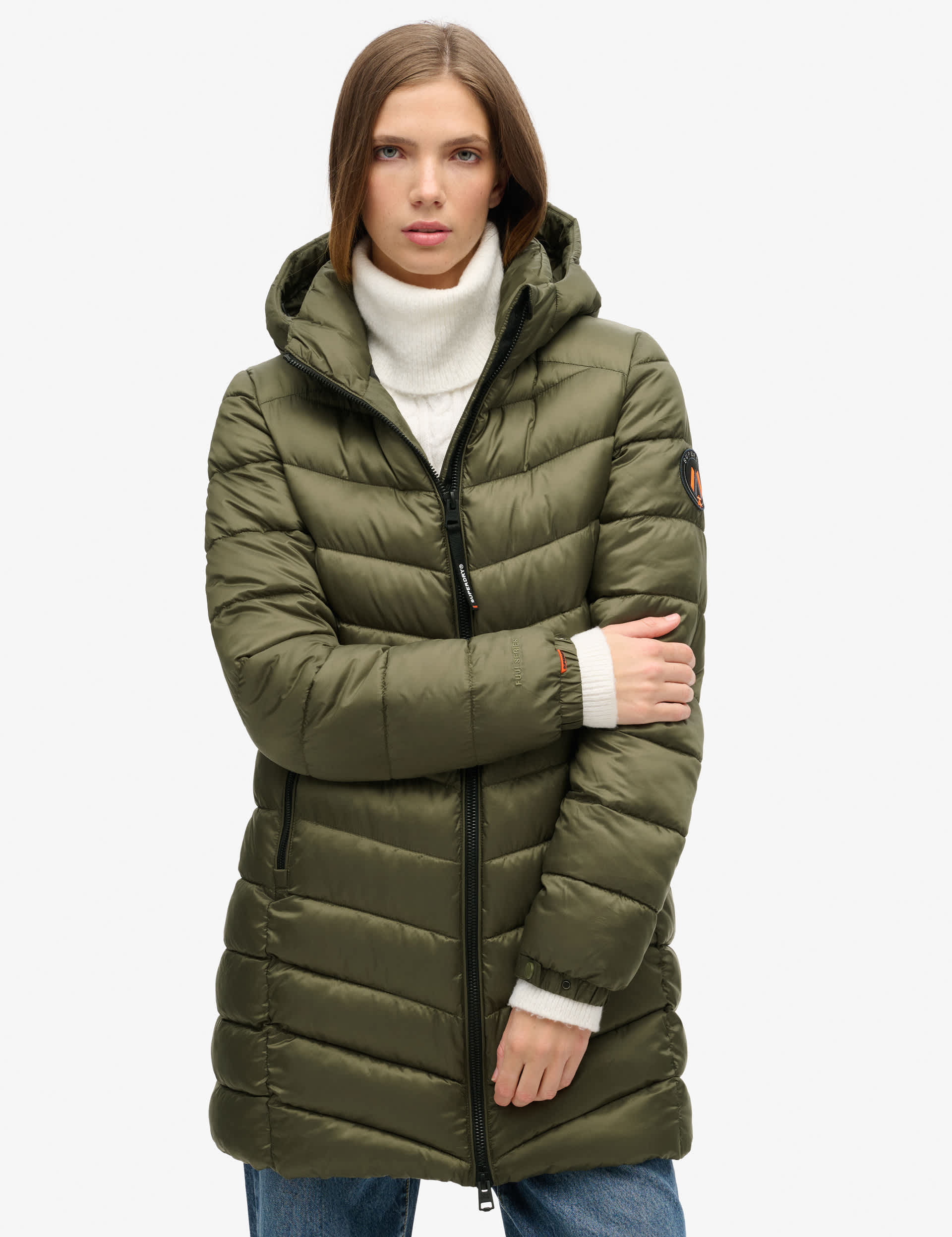 Superdry Women's Hooded Longline Puffer Jacket - 10 - Green, Green