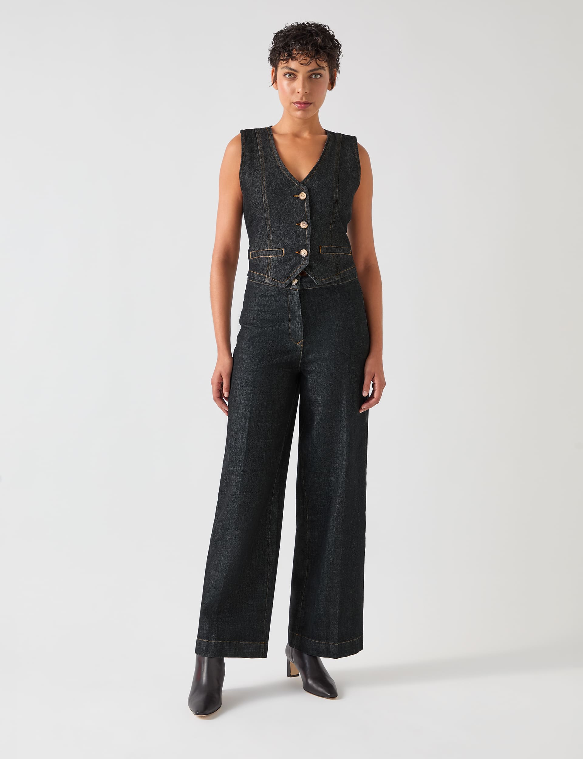 Lk Bennett Women's Denim Wide Leg Ankle Grazer Trousers - 10REG - Black, Black