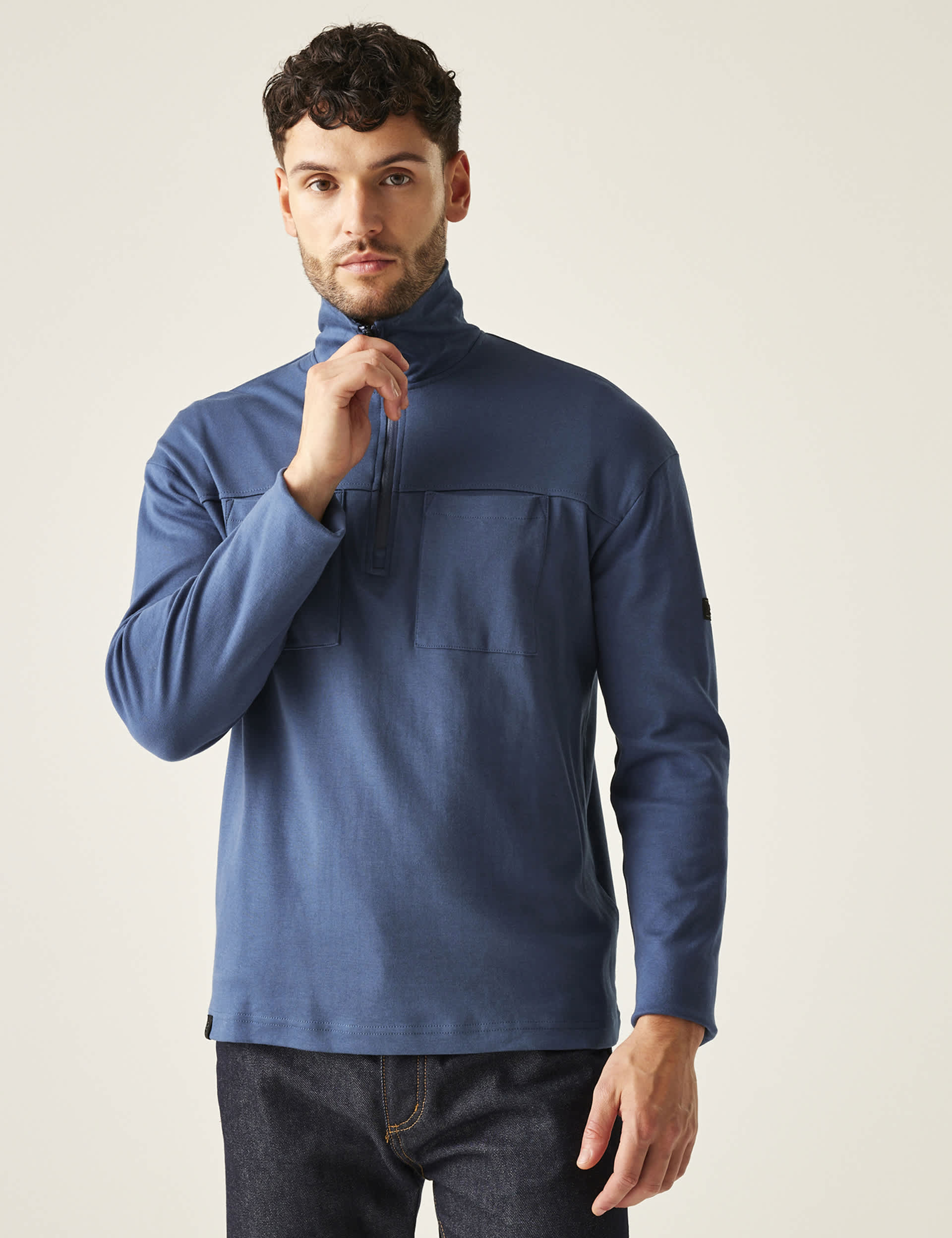 Regatta Men's Ferdo Pure Cotton Half Zip Sweatshirt - M - Blue, Green,Blue