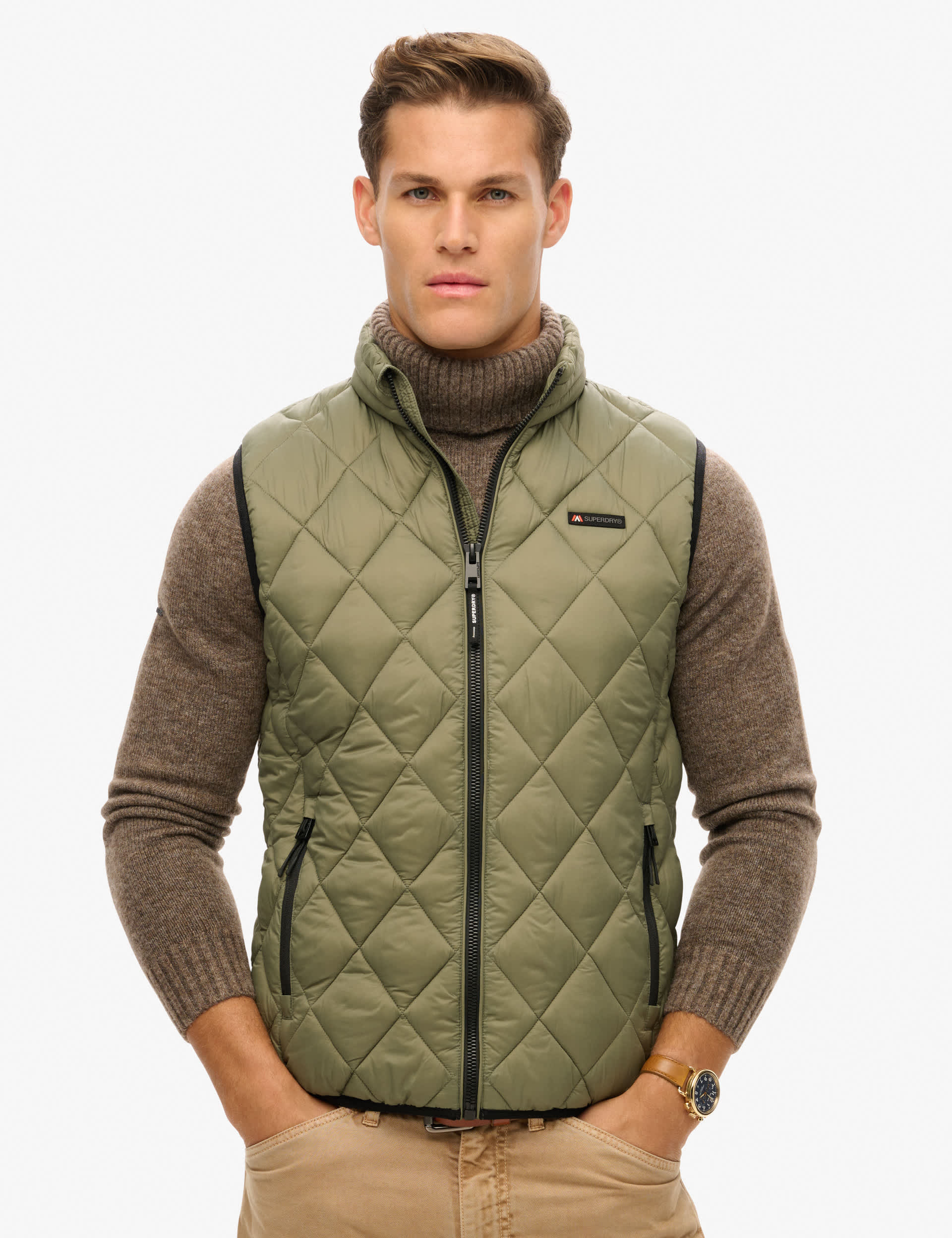 Superdry Men's Quilted Padded Gilet - Green, Green,Navy