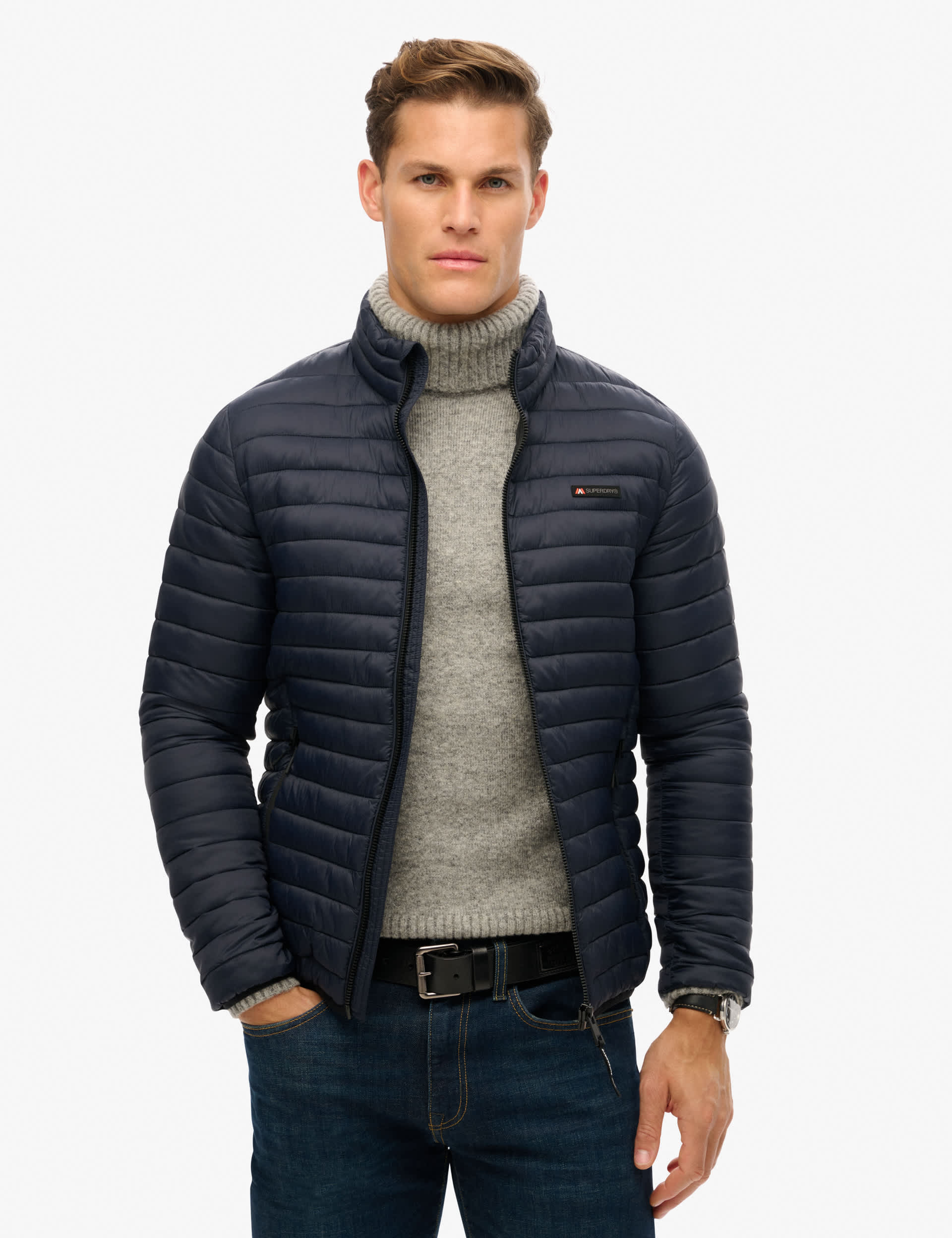 Superdry Men's Quilted Padded Puffer Jacket - M - Navy, Navy,Black