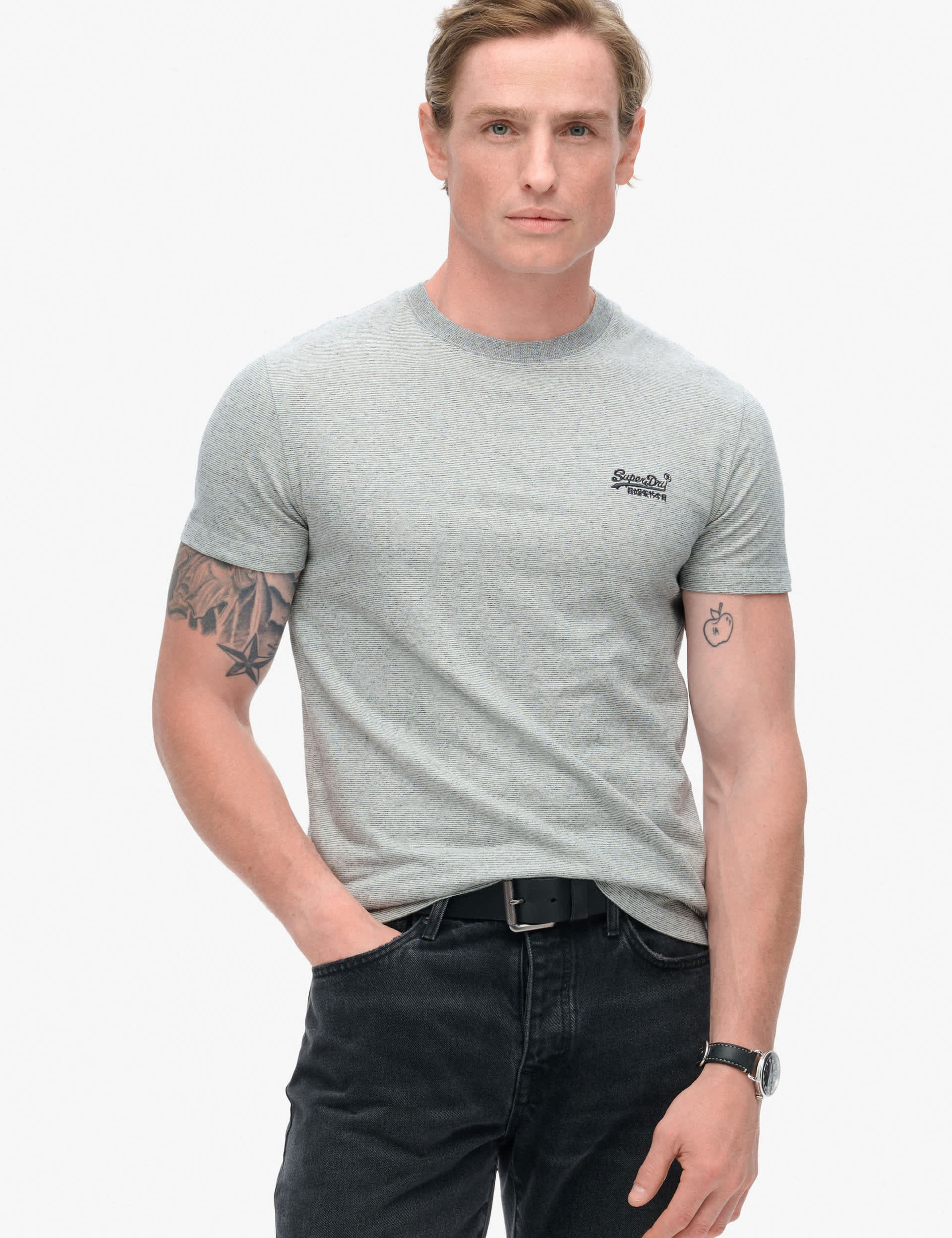 Superdry Men's Slim Fit Pure Cotton Crew Neck T-Shirt - Grey, Grey