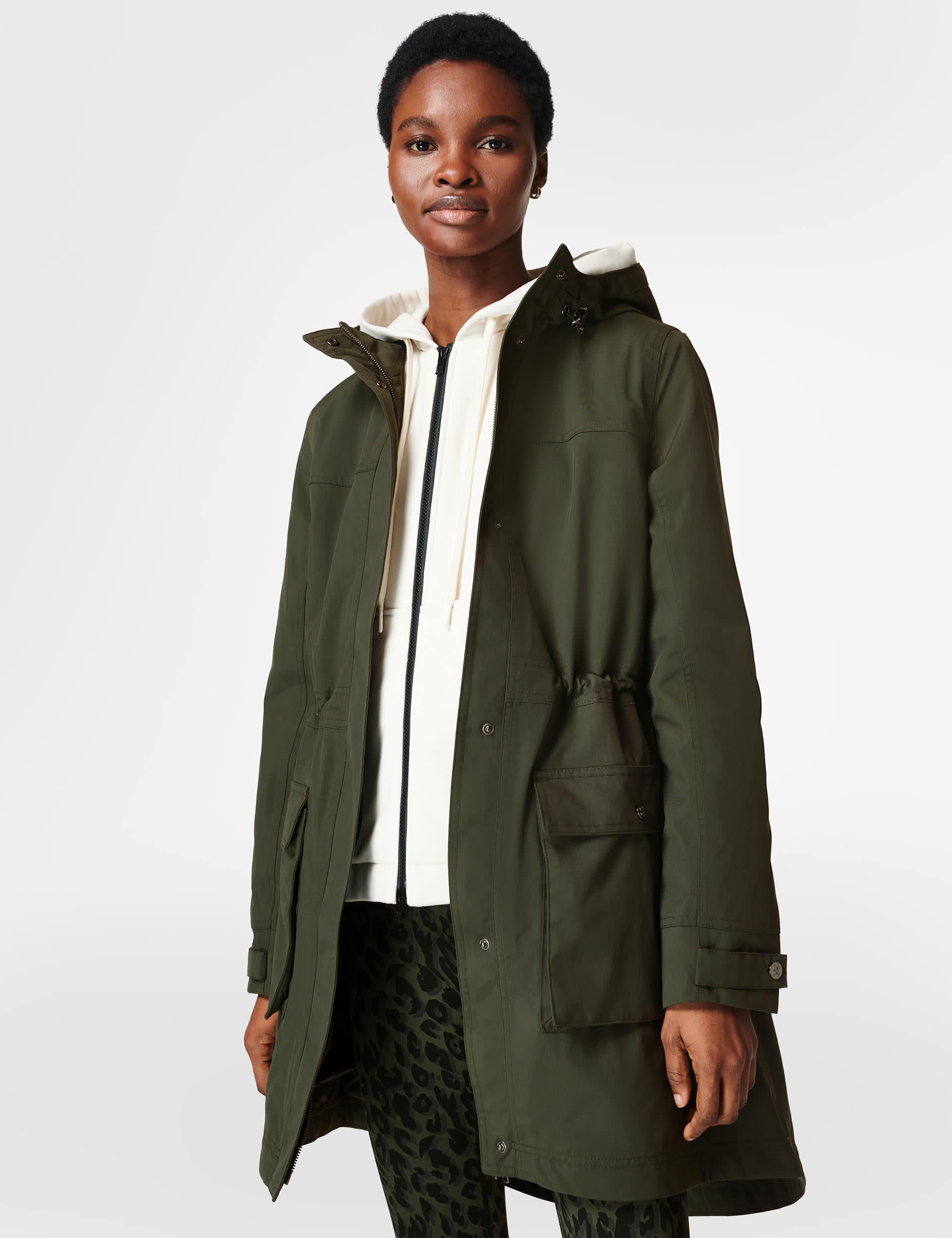 Sweaty Betty Women's Stride Waterproof Hooded Longline Parka - M - Dark Green, Dark Green