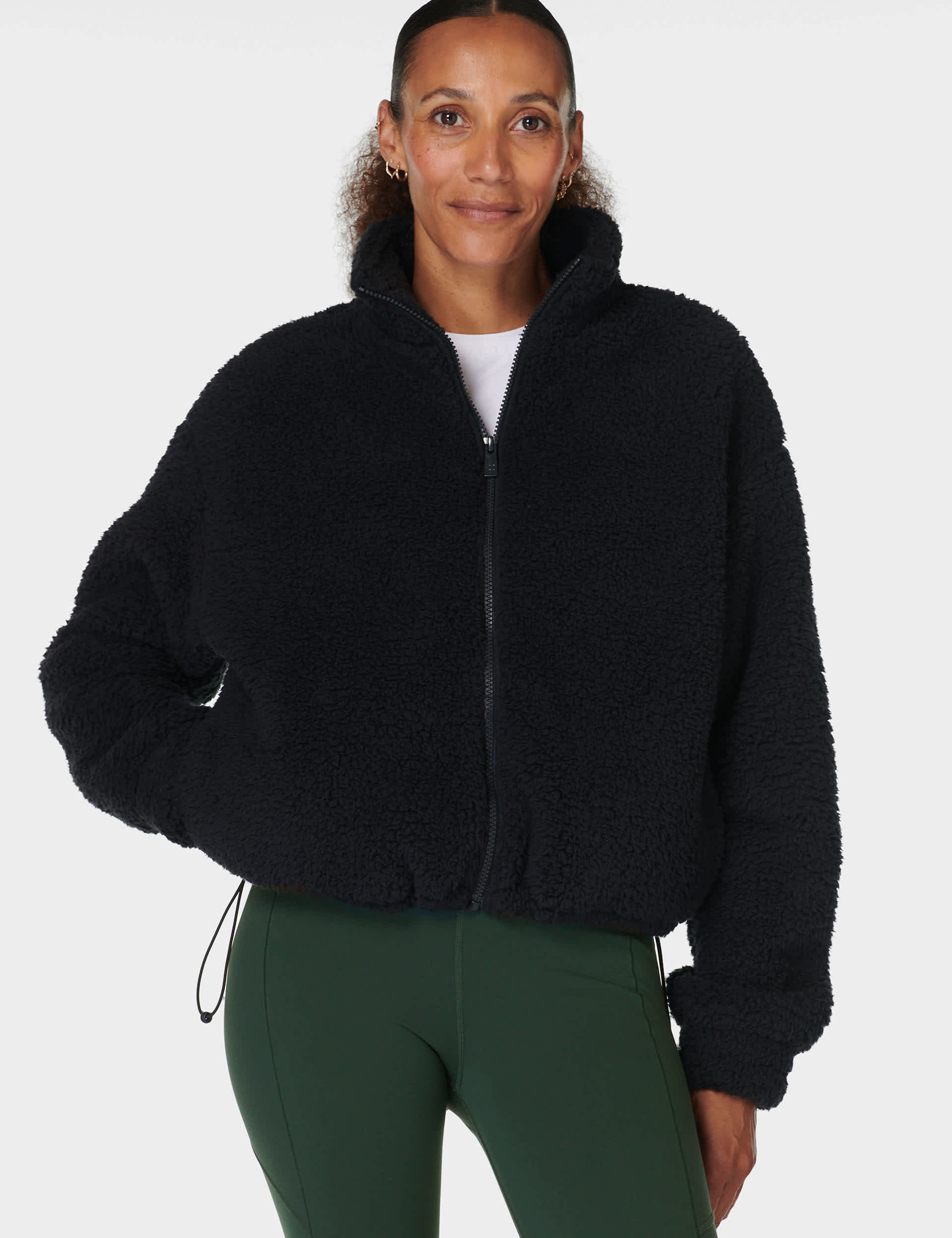 Sweaty Betty Women's Canyon Funnel Neck Zip Fleece Jacket - M - Black, Black,White