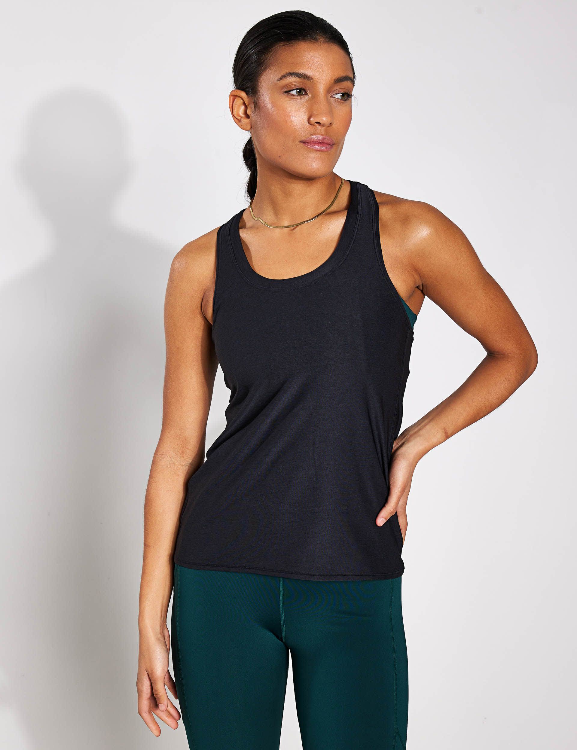 Ymo Women's Vitality Scoop Neck Racer Back Vest Top - Black, Black,Teal Green