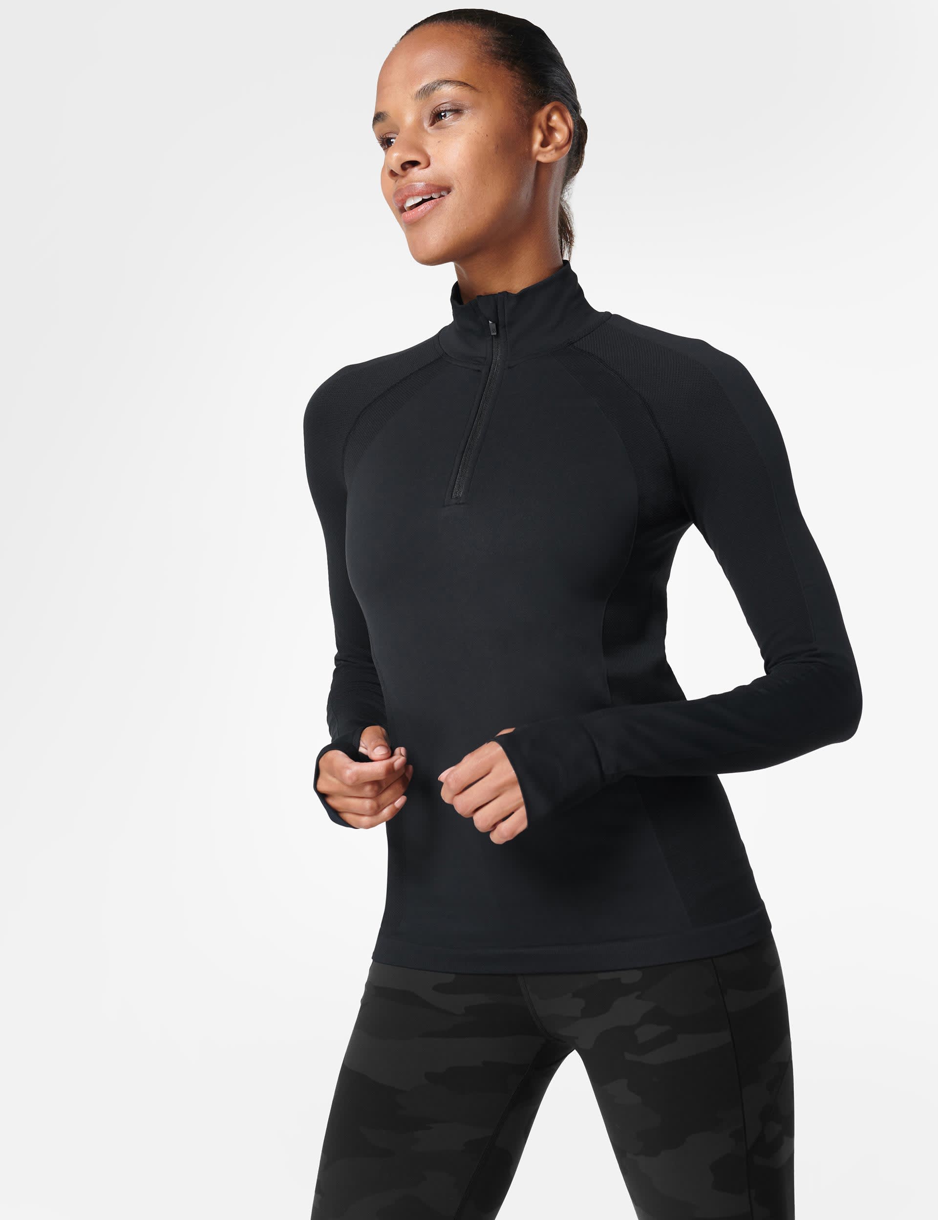 Sweaty Betty Women's Athlete Funnel Neck Half Zip Fitted Top - M - Black, Black