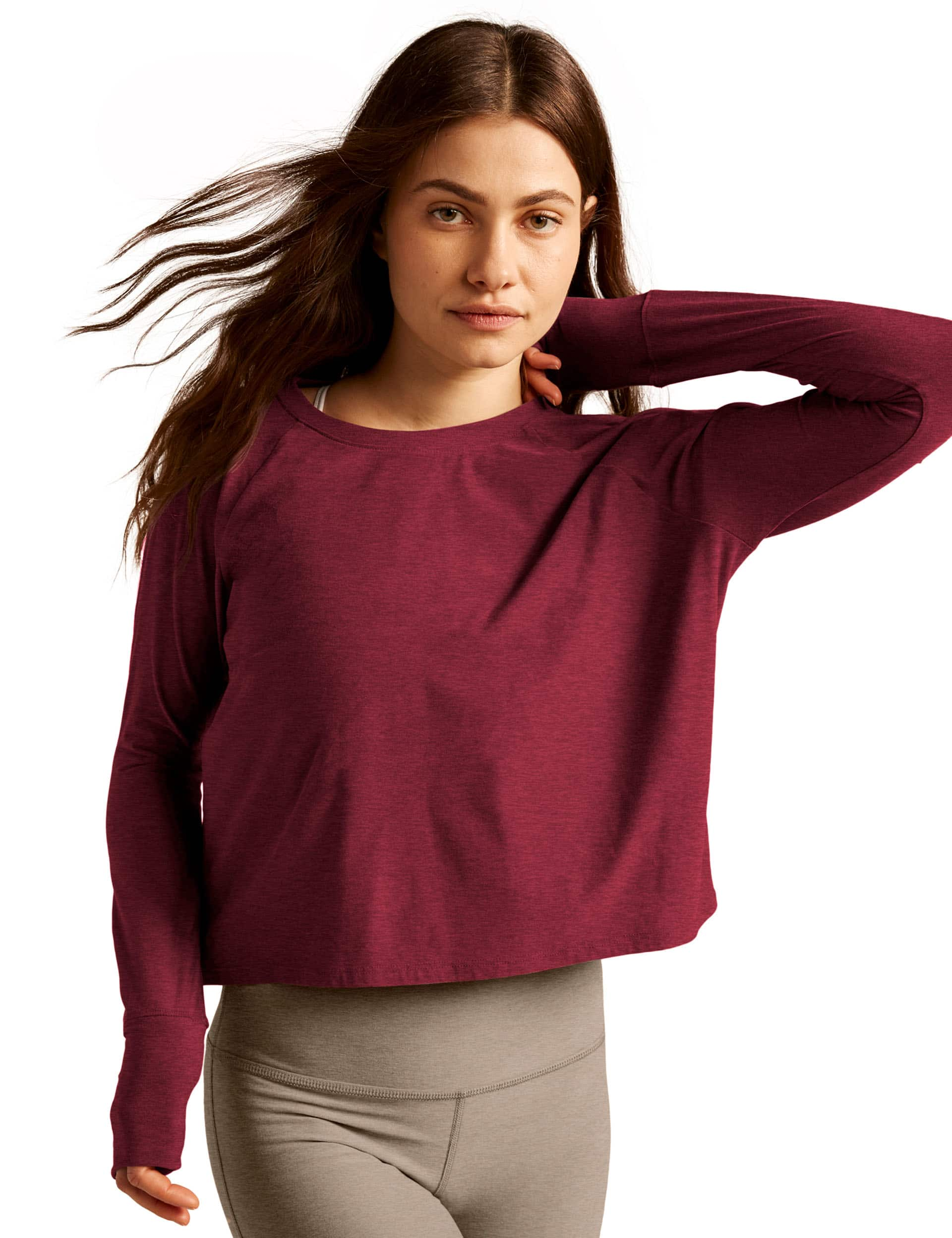 Beyond Yoga Women's Featherweight Daydreamer Crew Neck Yoga Top - Dark Red, Black,Dark Red,Dark Gree