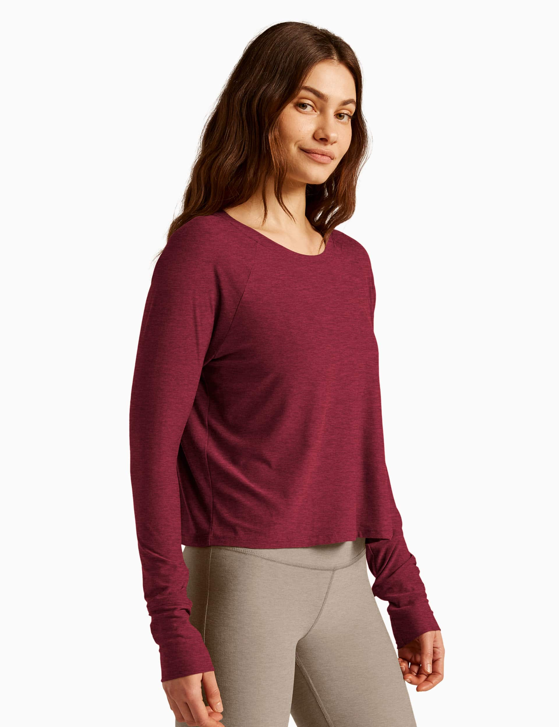 Beyond Yoga Women's Featherweight Daydreamer Crew Neck Yoga Top - L - Dark Red, Dark Red,Dark Green,