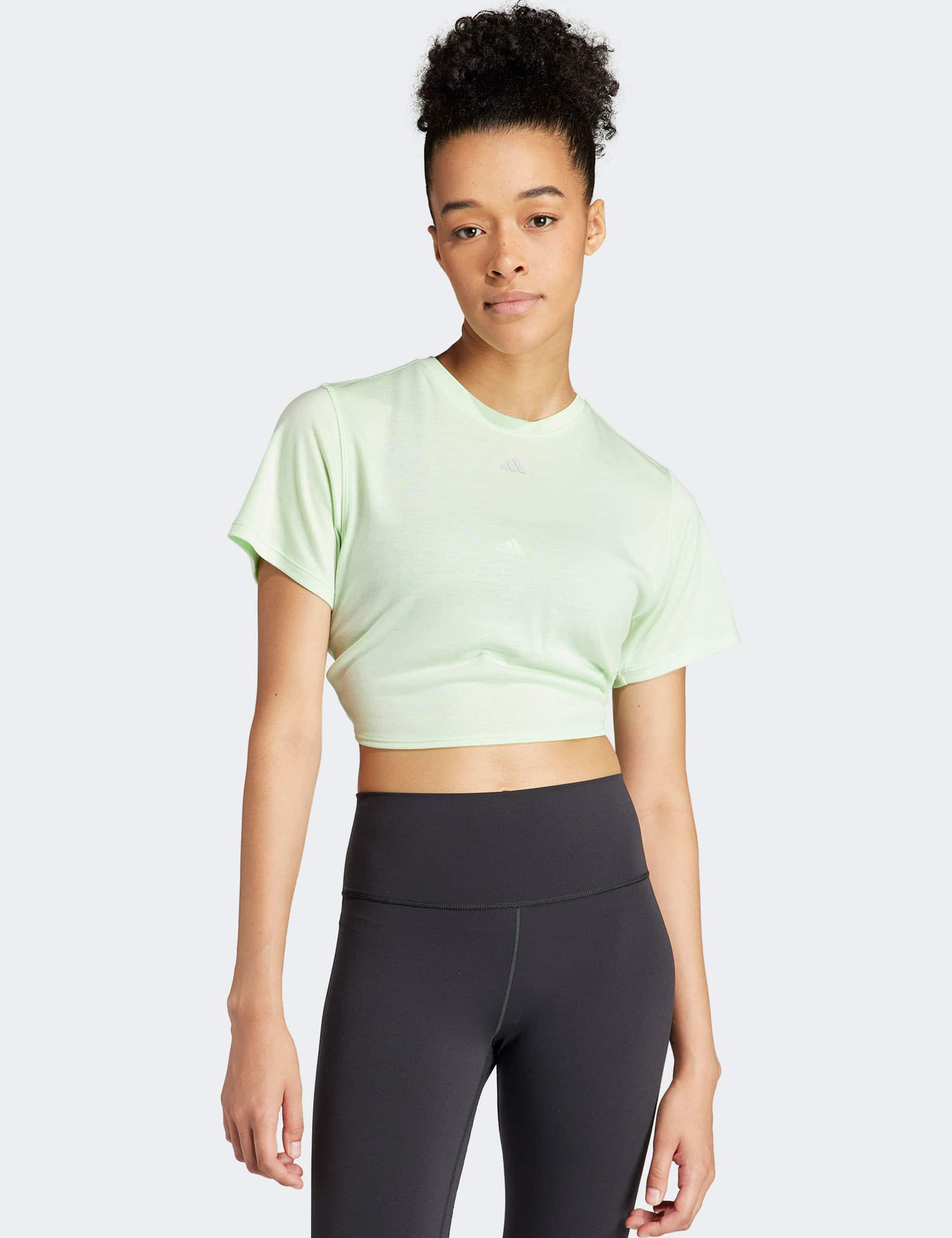 Adidas Women's Yoga Studio Crew Neck Tie Back Yoga T-Shirt - L - Light Green, Light Green