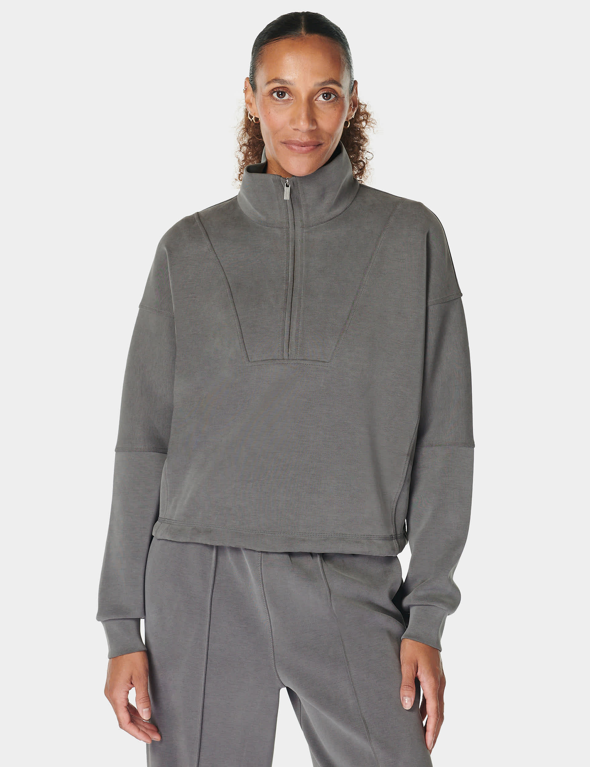 Sweaty Betty Women's Sand Wash Modal Blend Half Zip Sweatshirt - Dark Grey, Dark Grey