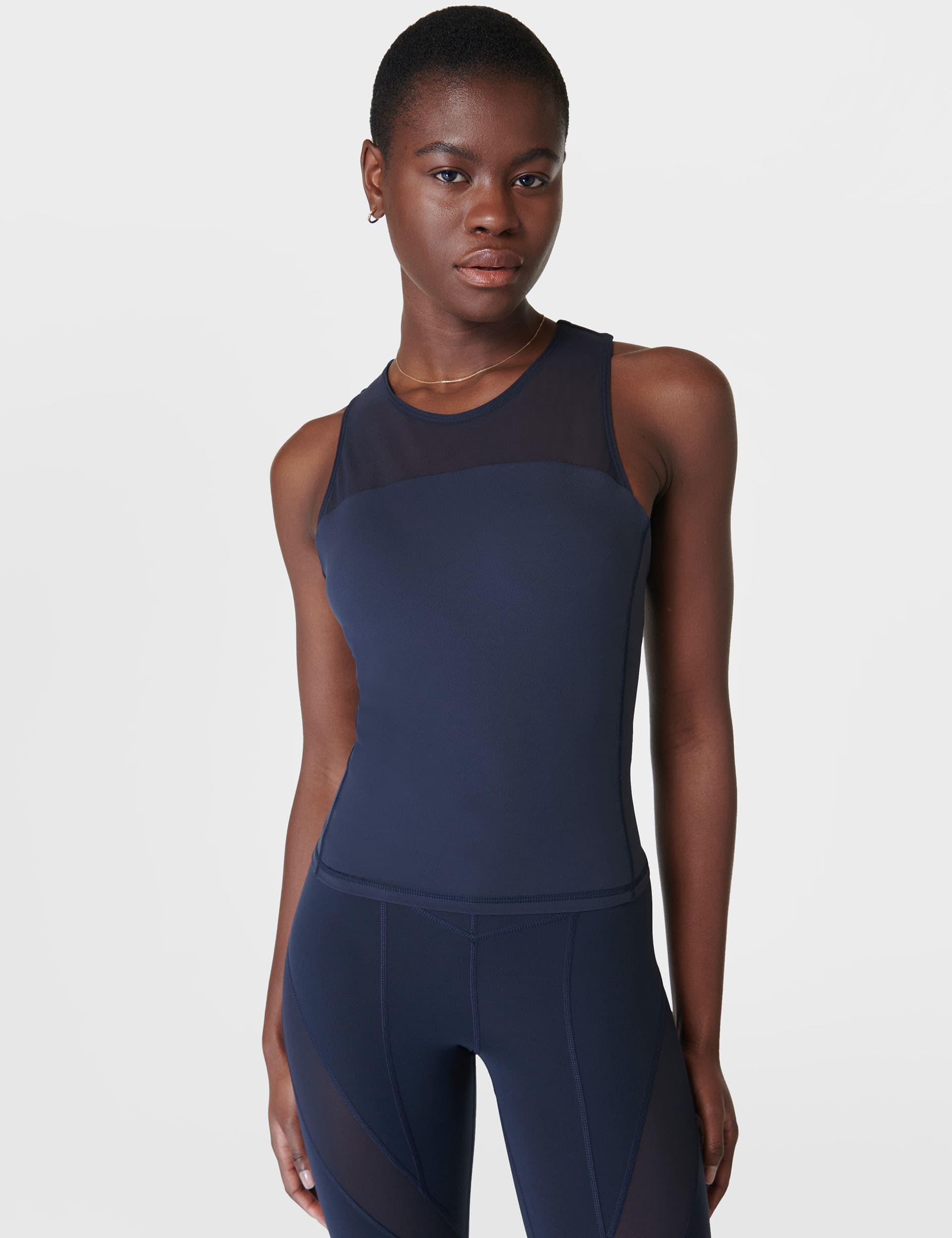 Sweaty Betty Women's Power Illusion Crew Neck Cross Back Vest Top - XS - Navy, Navy