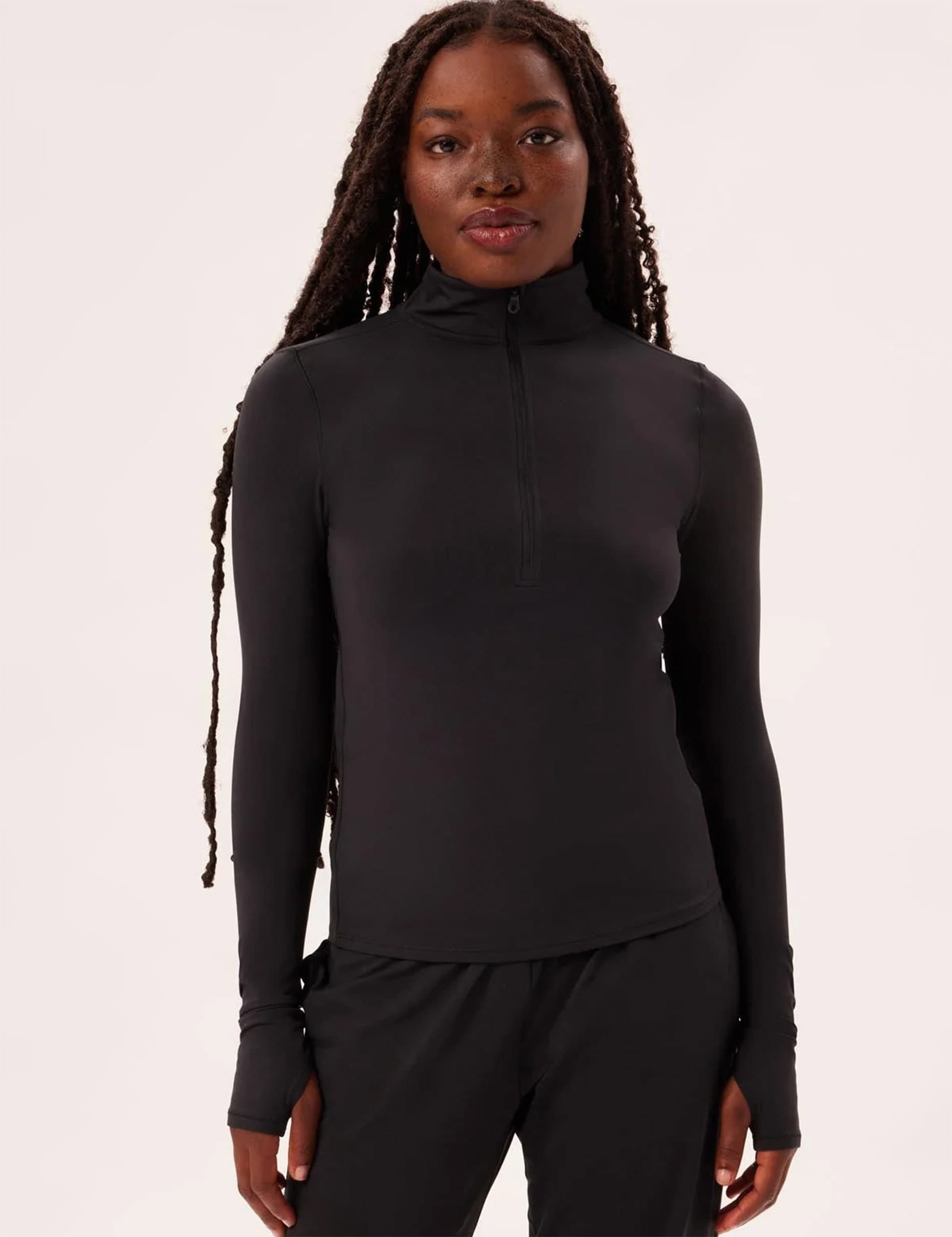 Girlfriend Collective Women's Reset Mock Neck Half Zip - Black, Black,Dark Green