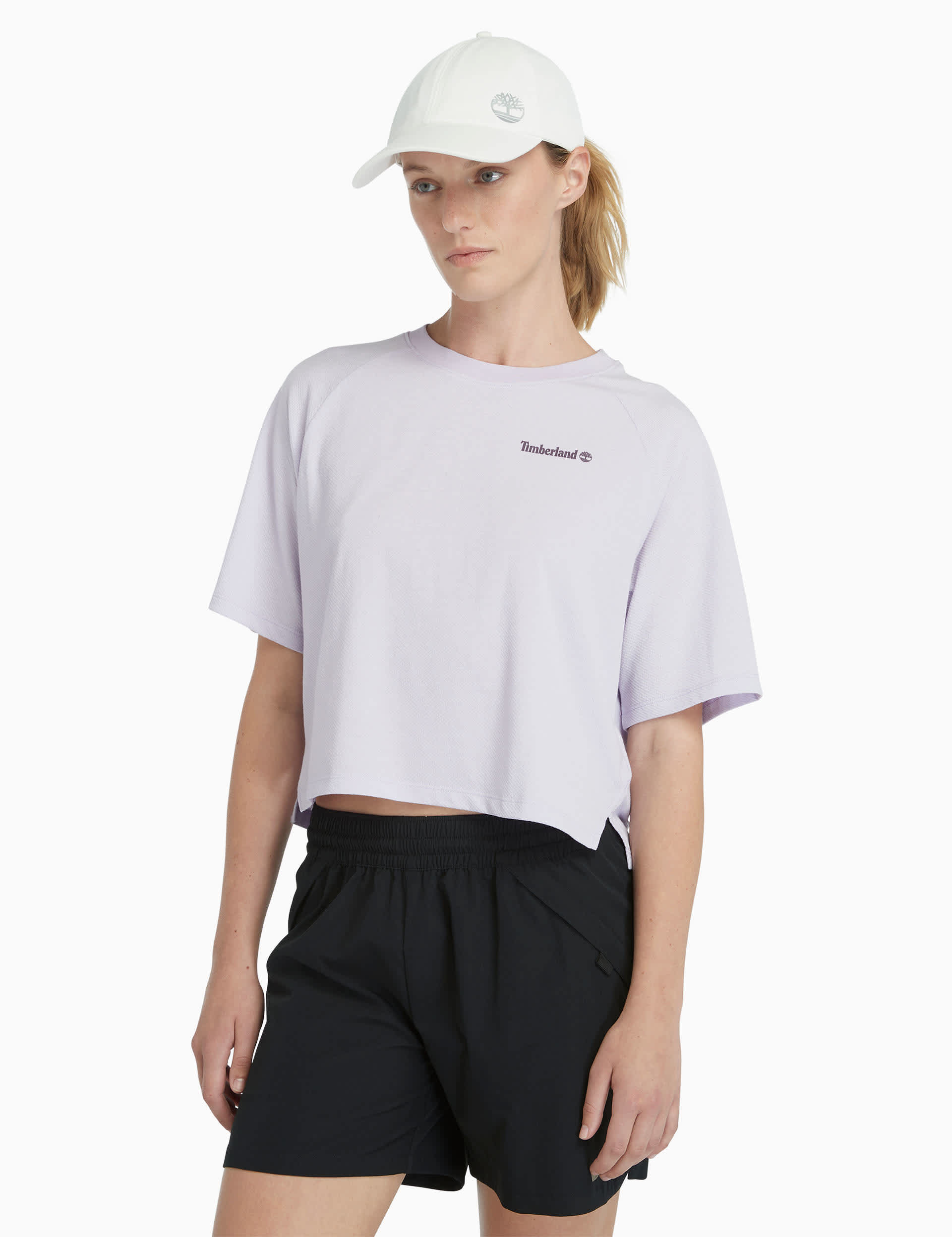 Timberland Women's Cotton Blend Crew Neck Cropped T-Shirt - Lilac, Lilac