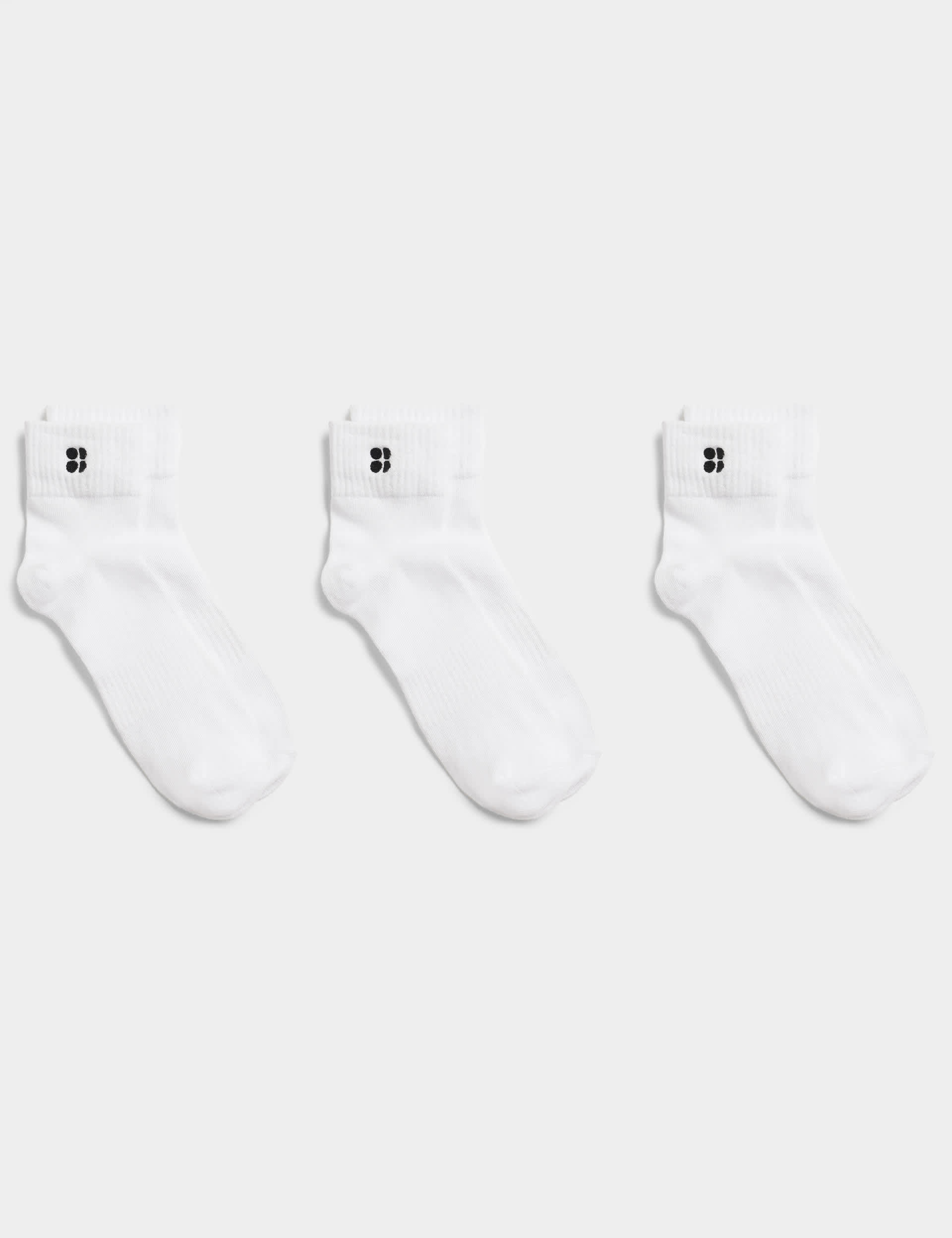 Sweaty Betty 3pk Essentials Cotton Rich Ankle Socks - M-L - White, White