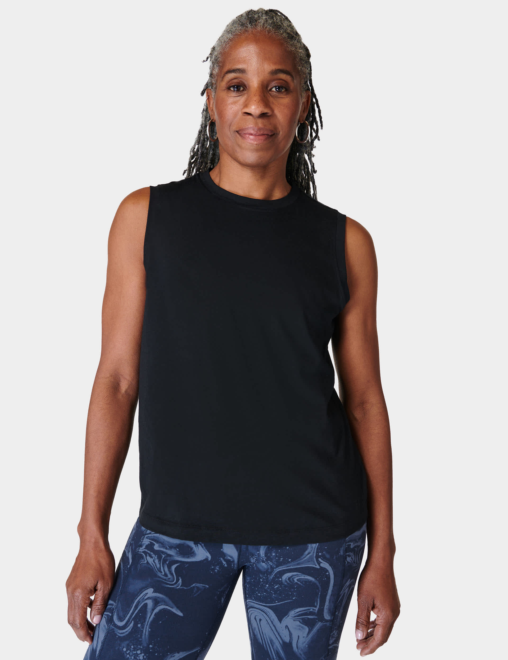 Sweaty Betty Women's Essential Cotton Rich Crew Neck Vest Top - Black, Chambray,White,Black