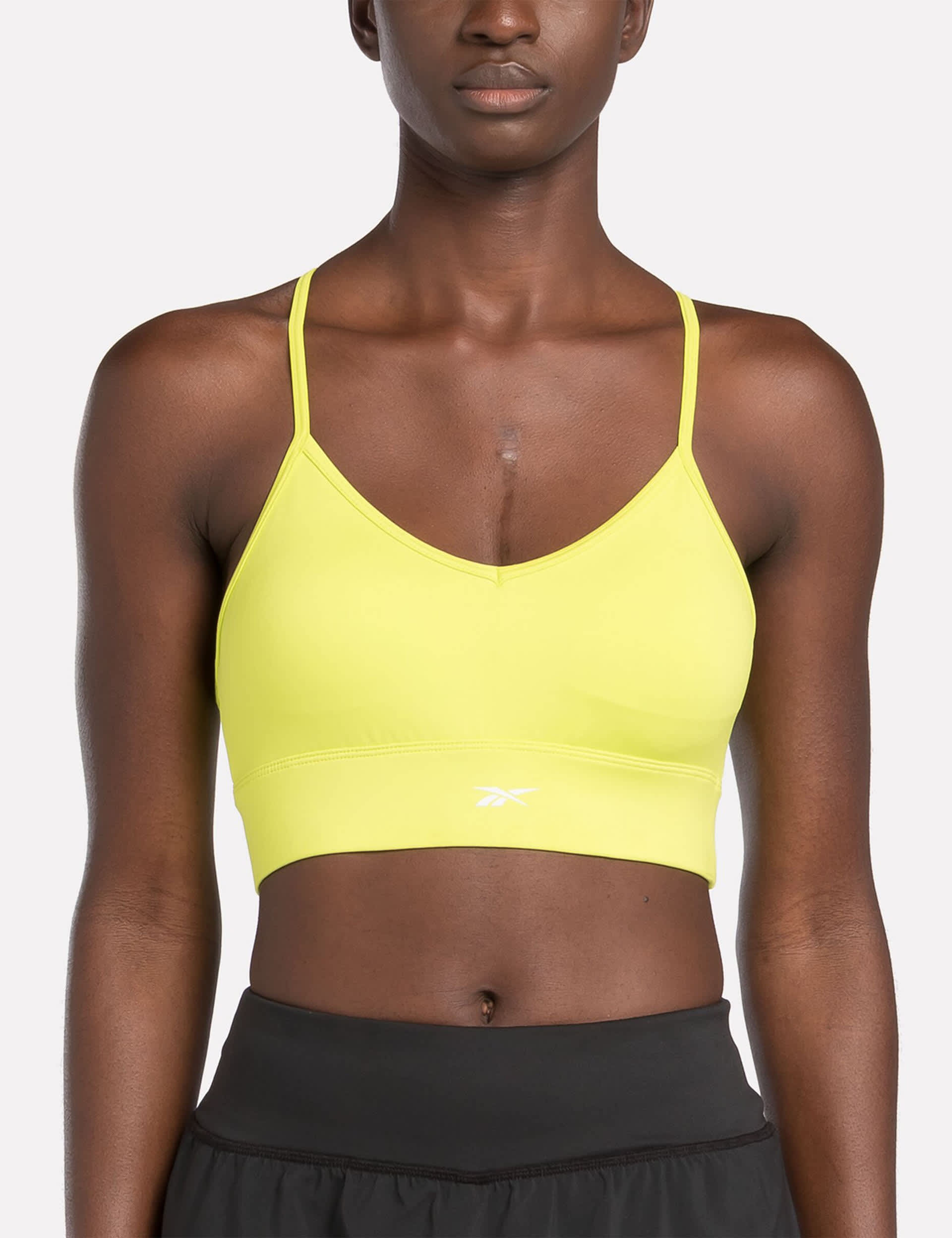 Reebok Women's ID Train Tri-Back Sports Bra - L - Lemon, Black,Pale Blue,Lemon