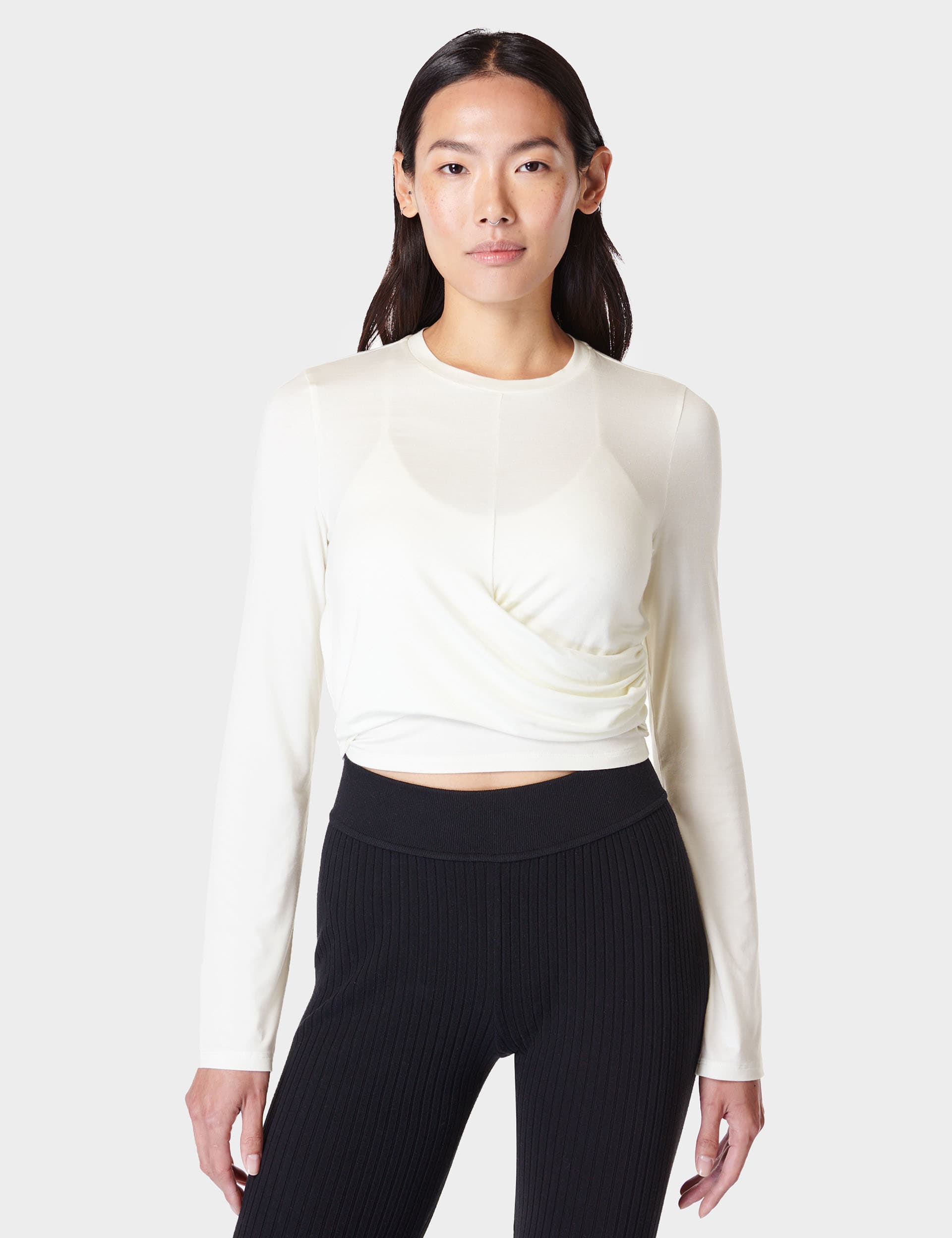 Sweaty Betty Women's Modal Rich Round Neck Wrap Front Top - Soft White, Soft White