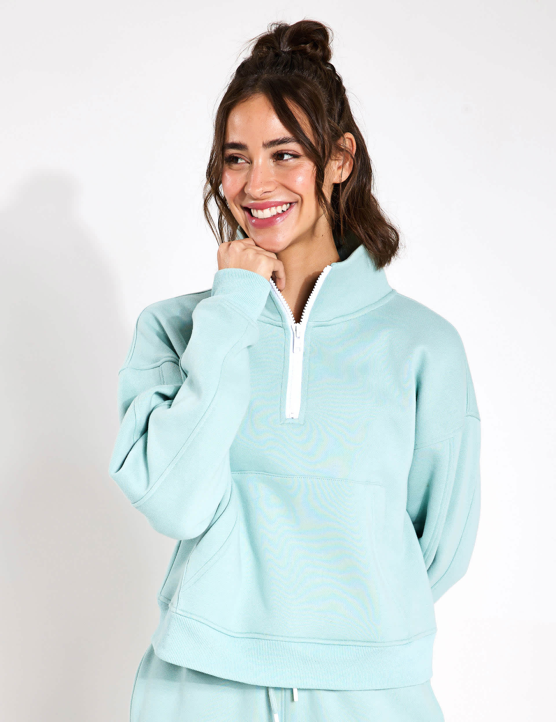 Lilybod Women's Rihanna Cotton Rich Half Zip Sweatshirt - Pale Blue, Pale Blue