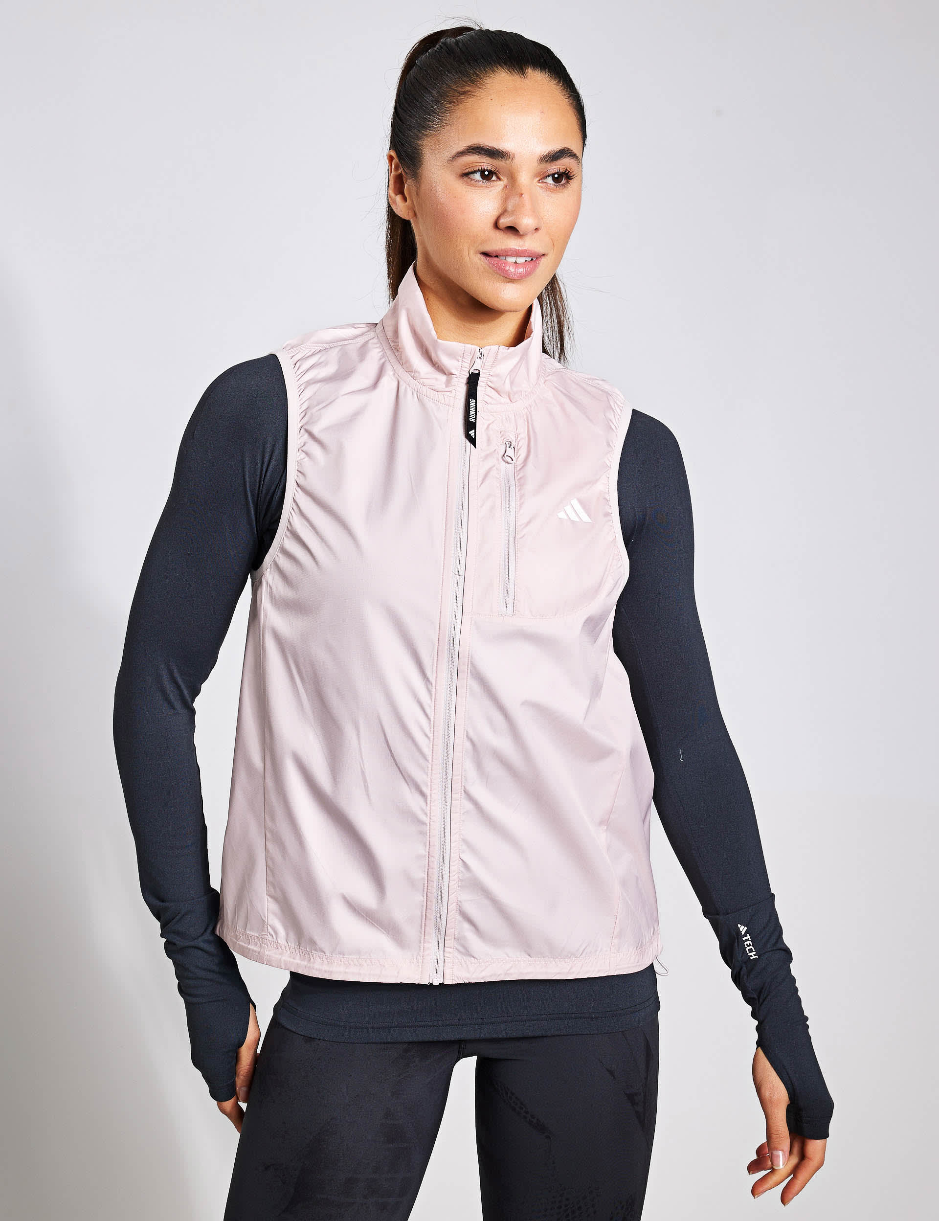 Adidas Women's Own The Run Funnel Neck Gilet - Soft Pink, Soft Pink