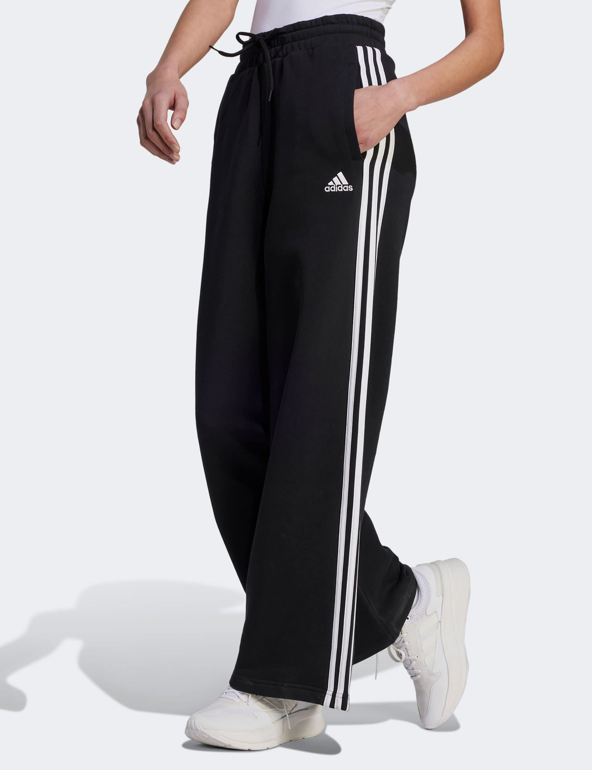 Adidas Women's Essentials 3-Stripes Wide Leg Joggers - Black Mix, Black Mix