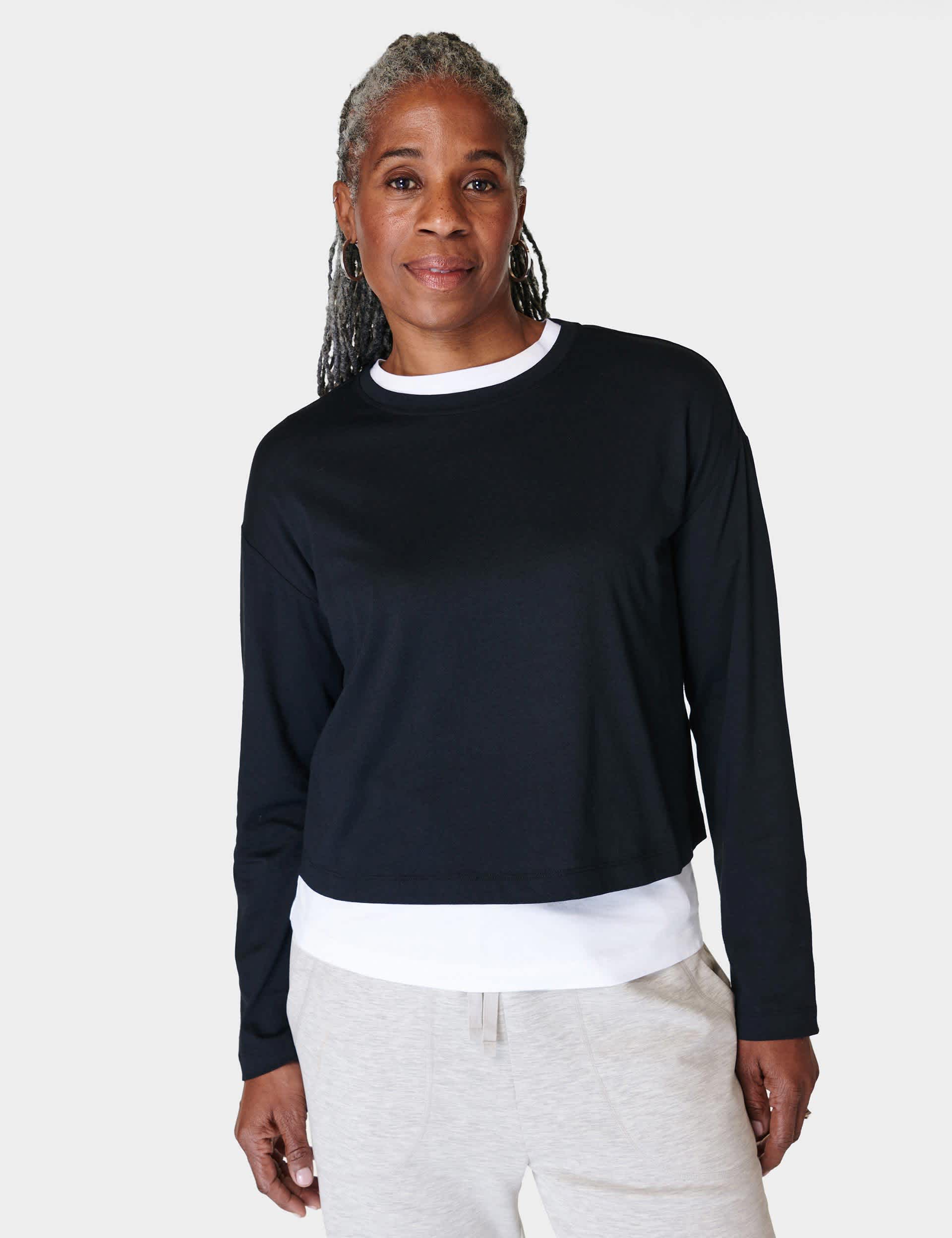 Sweaty Betty Women's Essential Crew Neck Crop Top - Black, White,Black