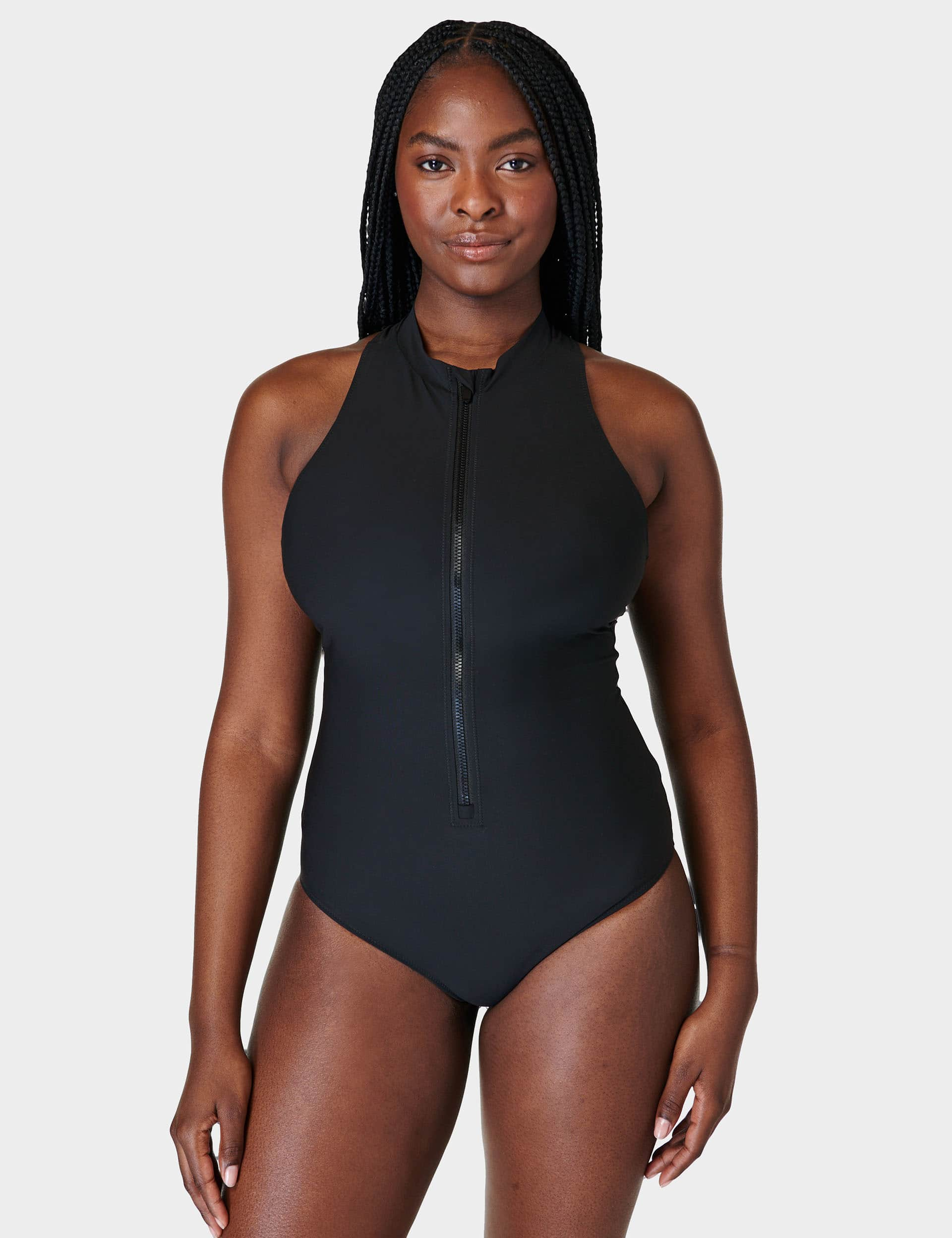 Sweaty Betty Women's Vista Xtra Life Zip Up High Neck Swimsuit - Black, Black