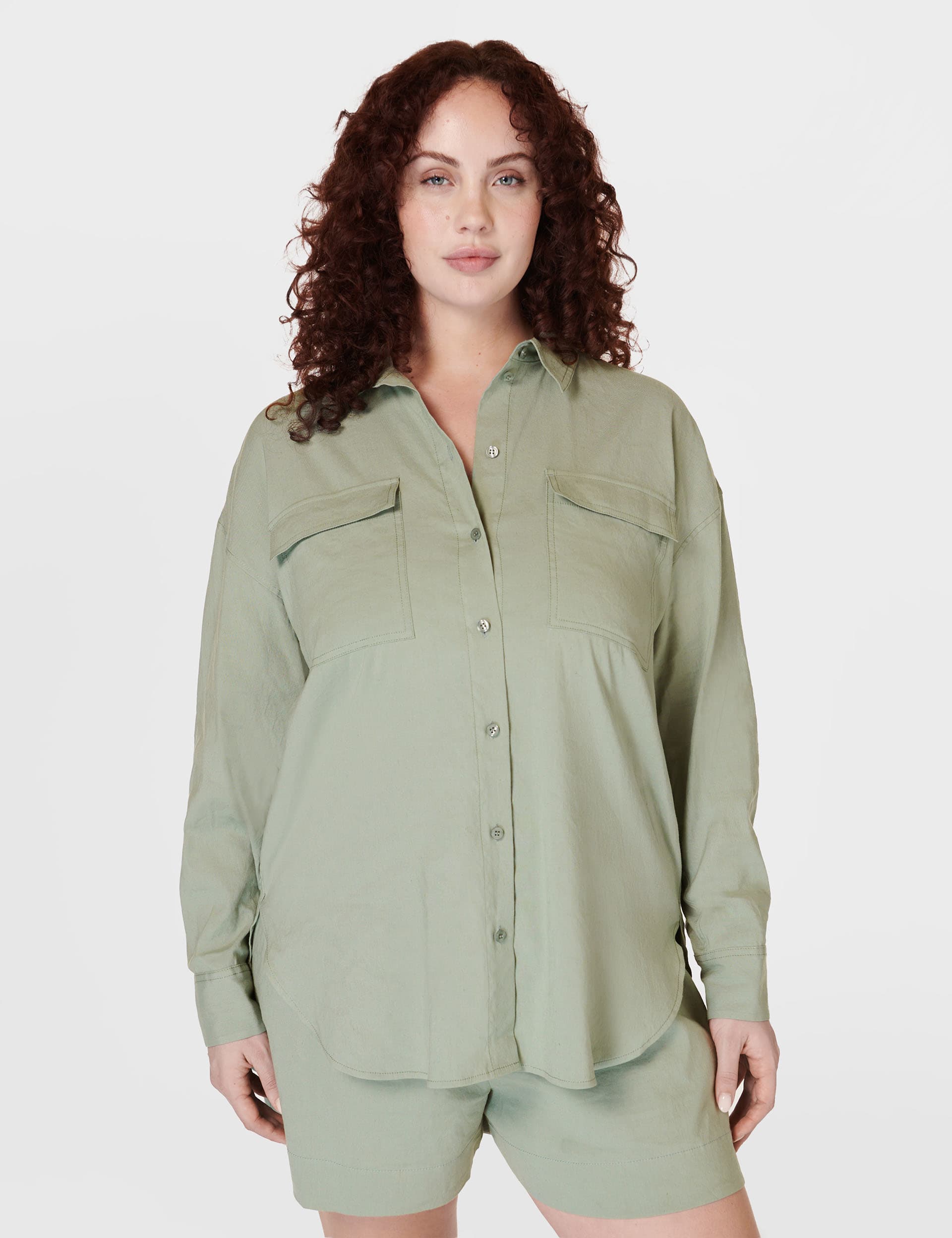 Sweaty Betty Women's Summer Stretch Linen Rich Utility Shirt - Jade, Jade