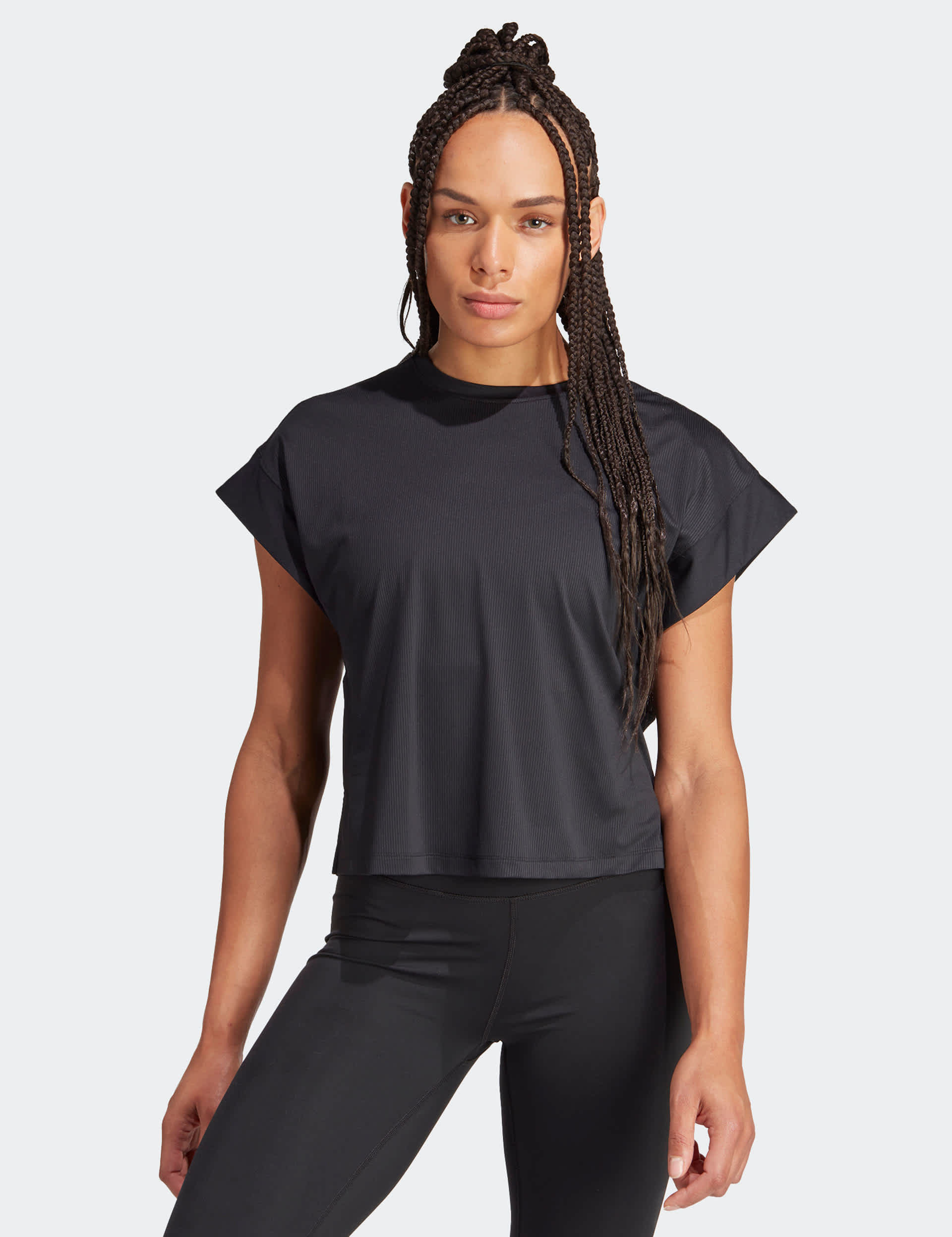 Adidas Women's Studio Crew Neck Yoga T-Shirt - M - Black, Black