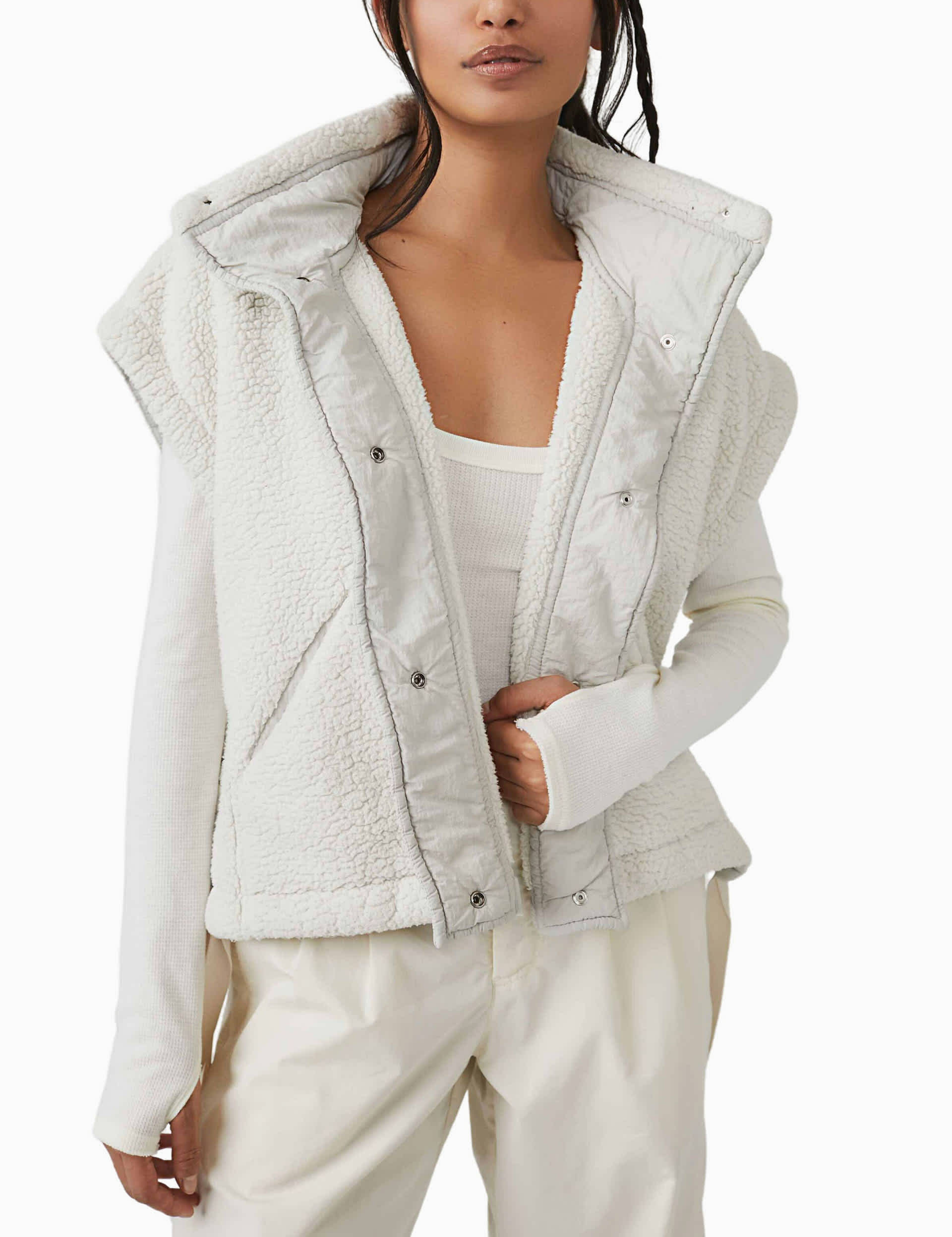 Fp Movement Women's Scout It Out Fleece Funnel Neck Gilet - M - Ivory, Ivory