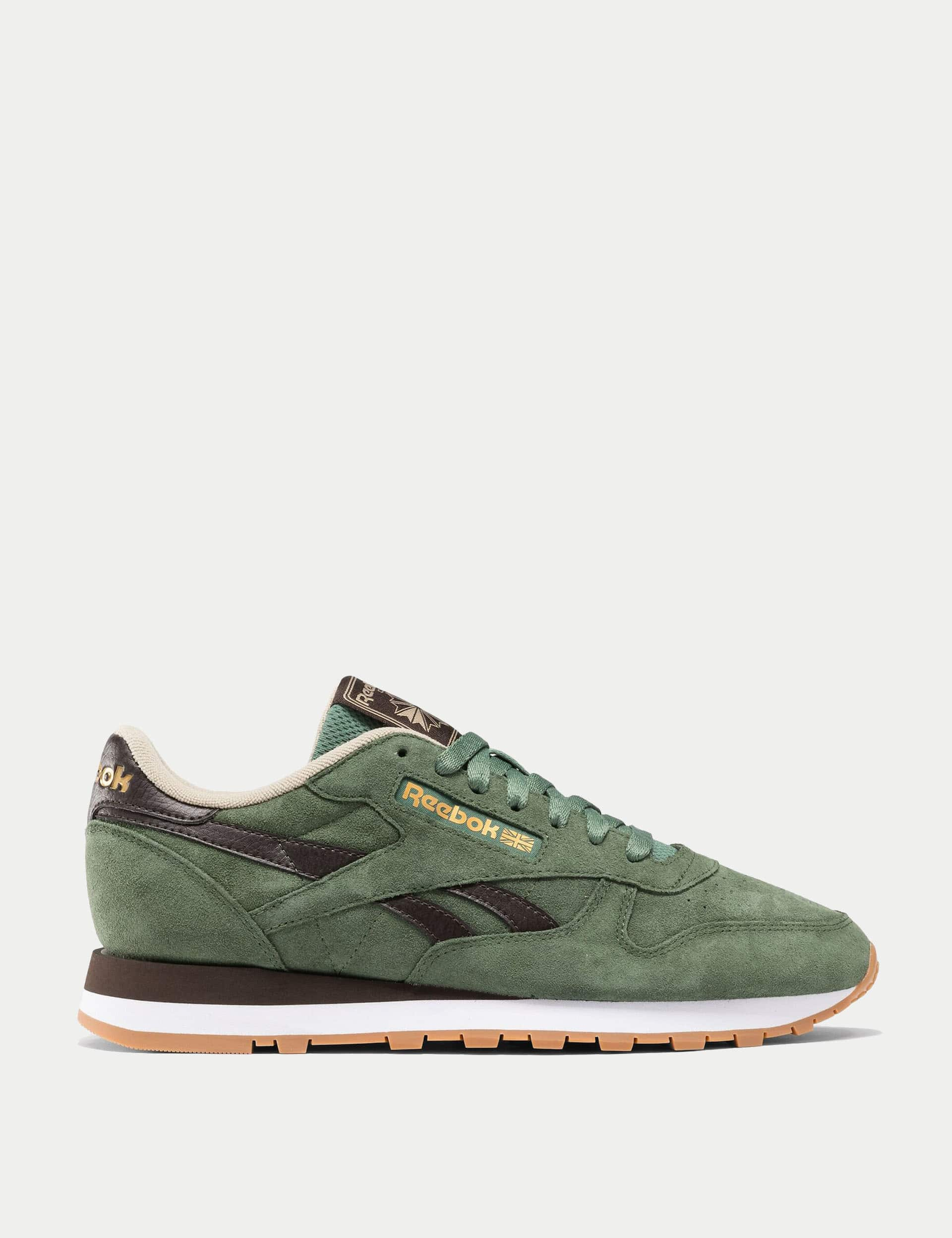 Reebok Men's Classic Leather Trainers - 8 - Dark Green, Dark Green,Beige