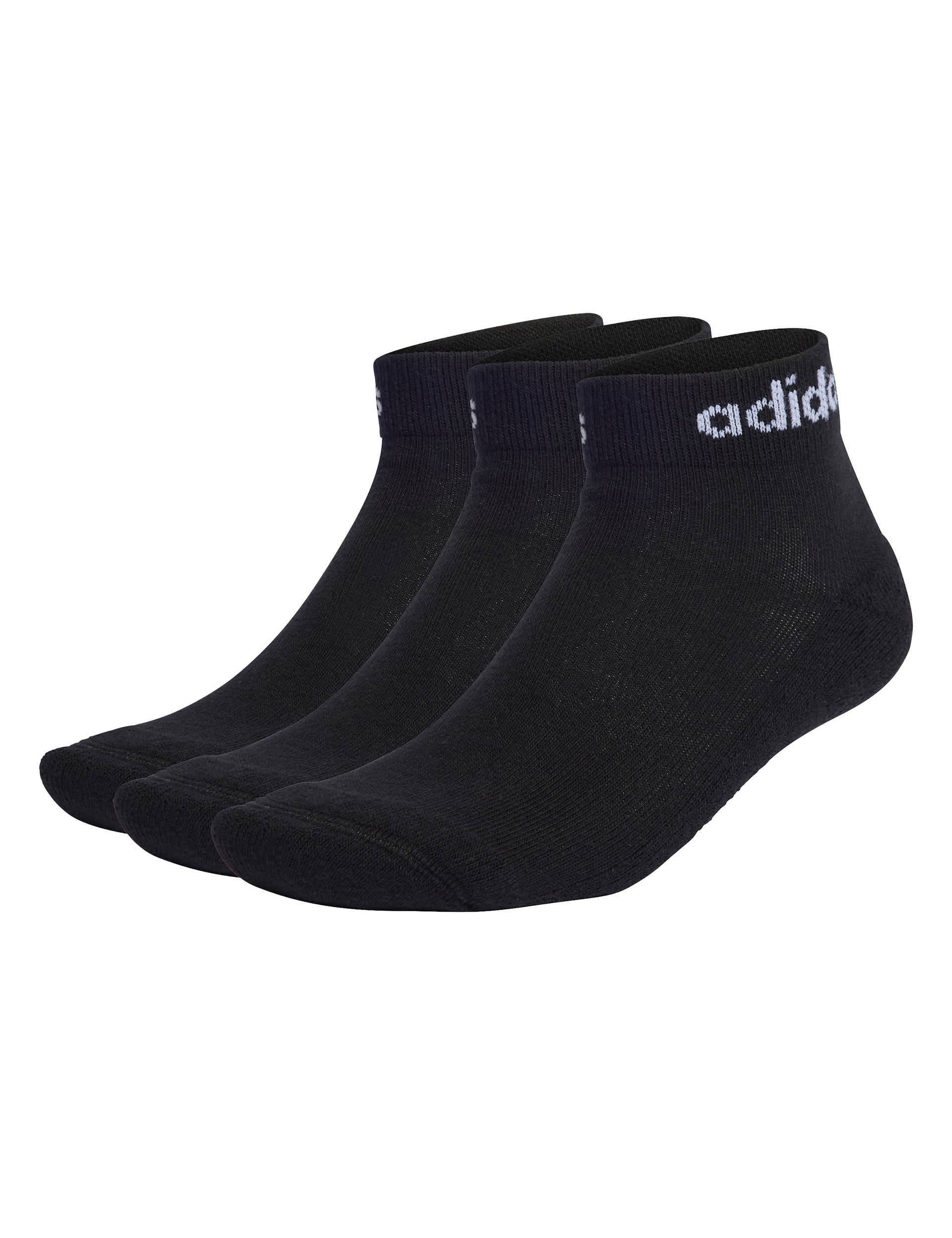 Adidas Women's 3pk Linear Cotton Rich Logo Ankle Socks - Black, Black