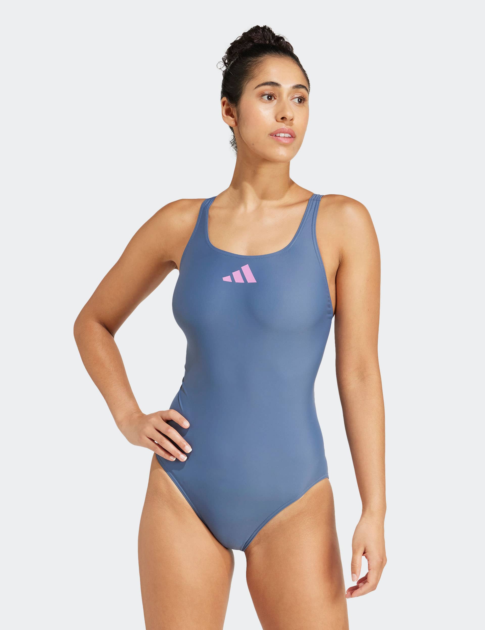 Adidas Women's 3 Bar Logo Scoop Neck Racer Back Swimsuit - 32 - Cornflower, Cornflower