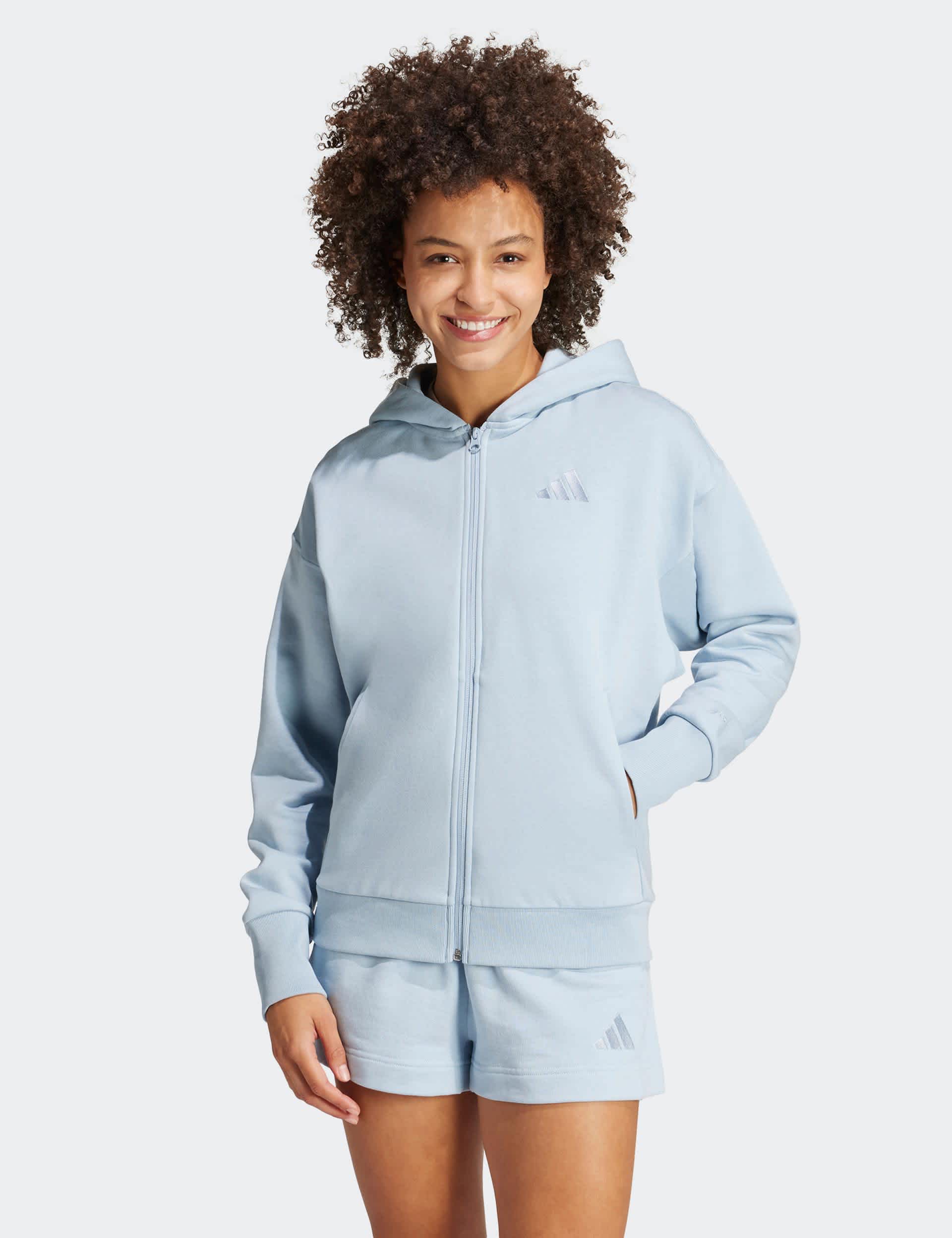 Adidas Women's All SZN Cotton Rich Fleece Zip Up Hoodie - M - Air Force Blue, Air Force Blue