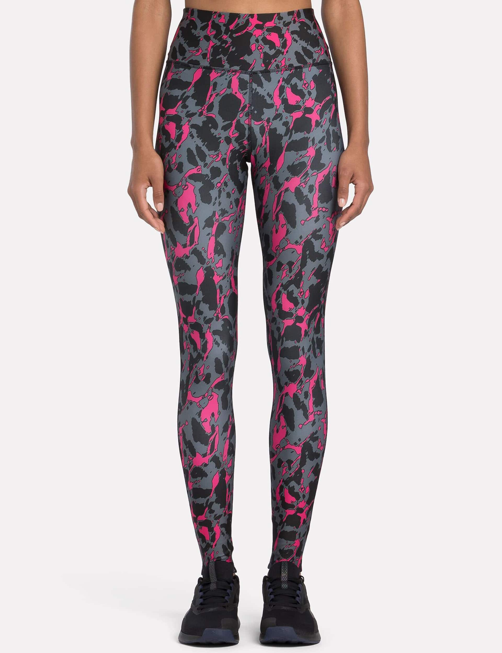 Reebok Women's Printed High Waisted Leggings - Black Mix, Black Mix