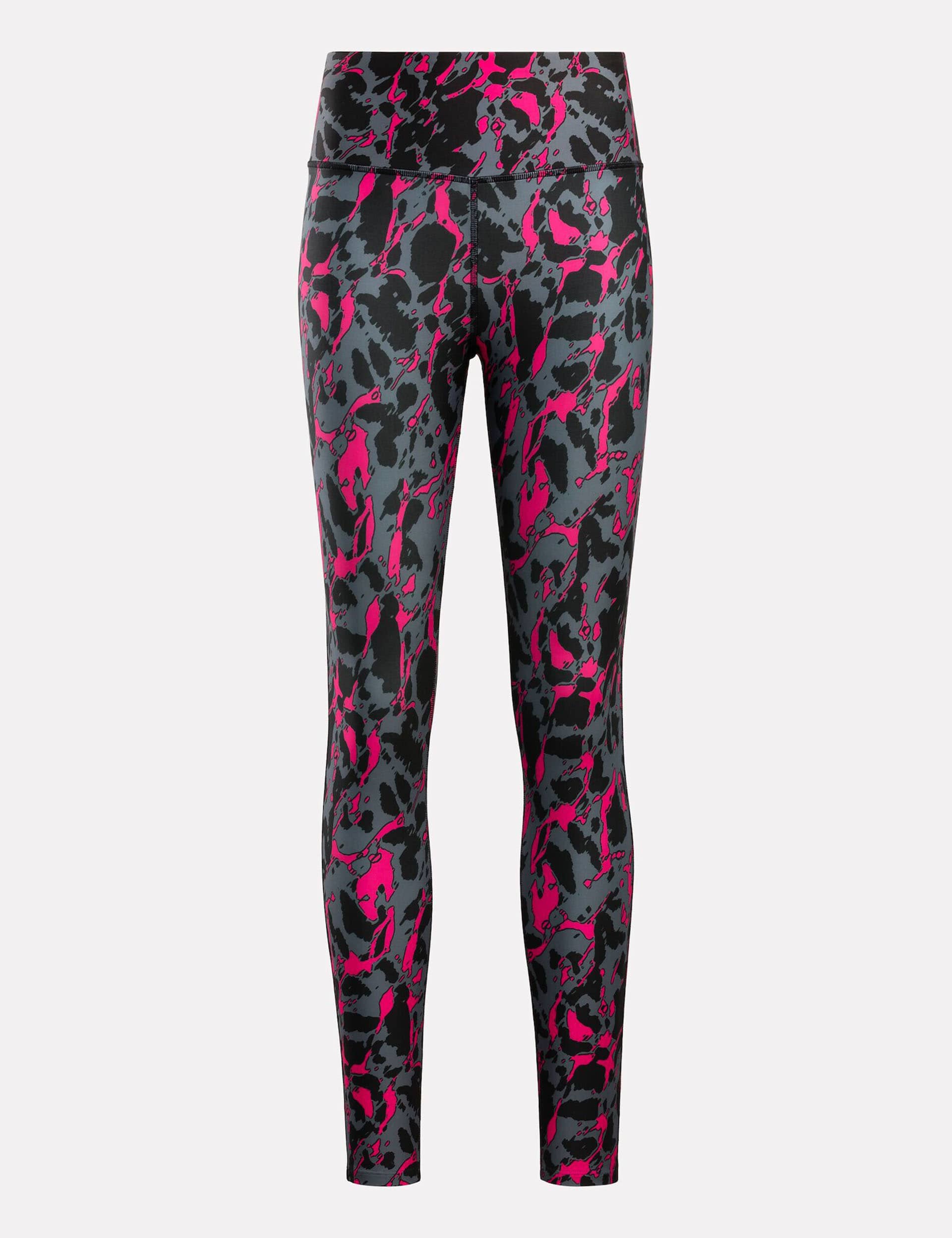 Reebok Women's Printed High Waisted Leggings - Black Mix, Black Mix