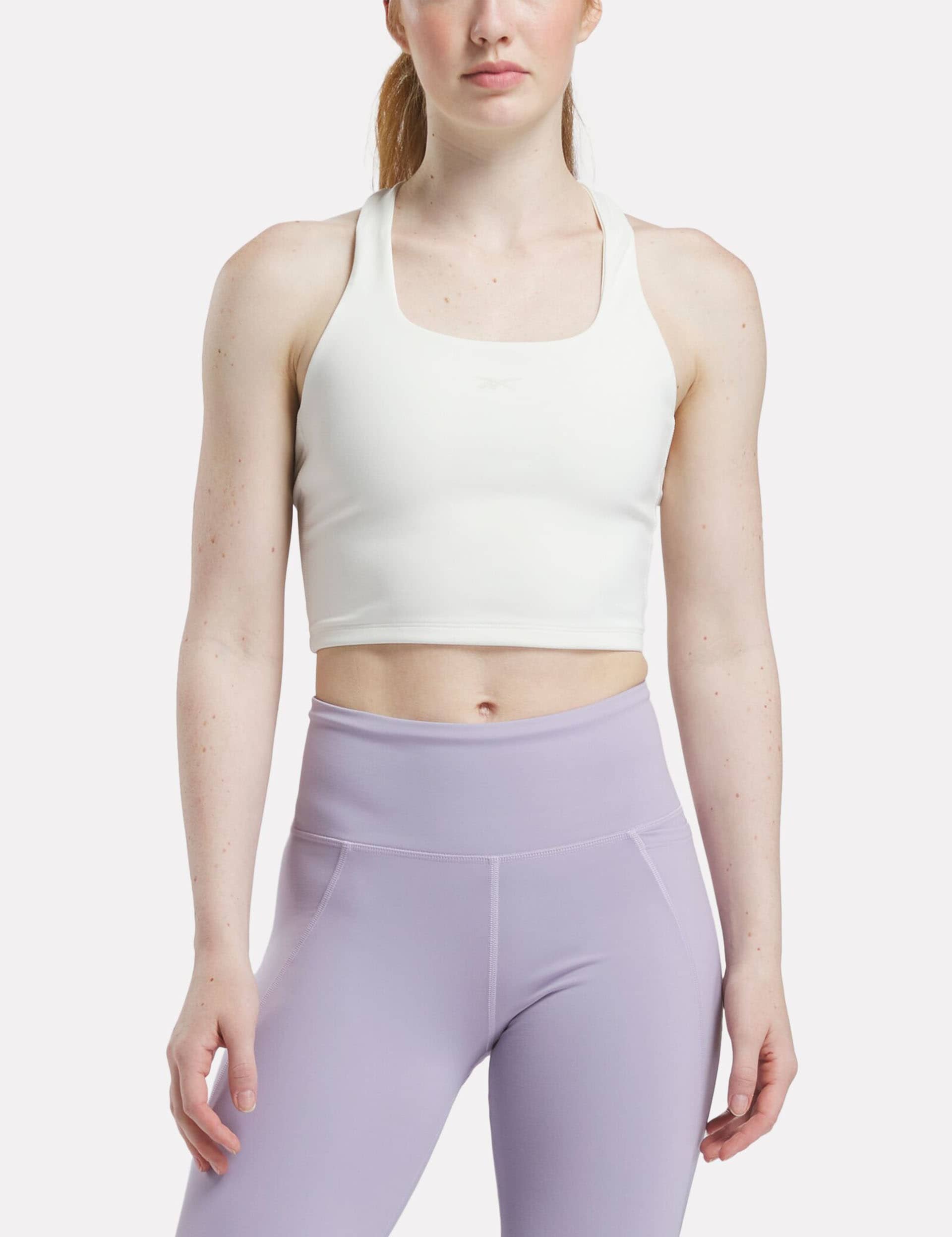 Reebok Women's Lux Square Neck Cross Back Fitted Crop Top - M - Soft White, Soft White