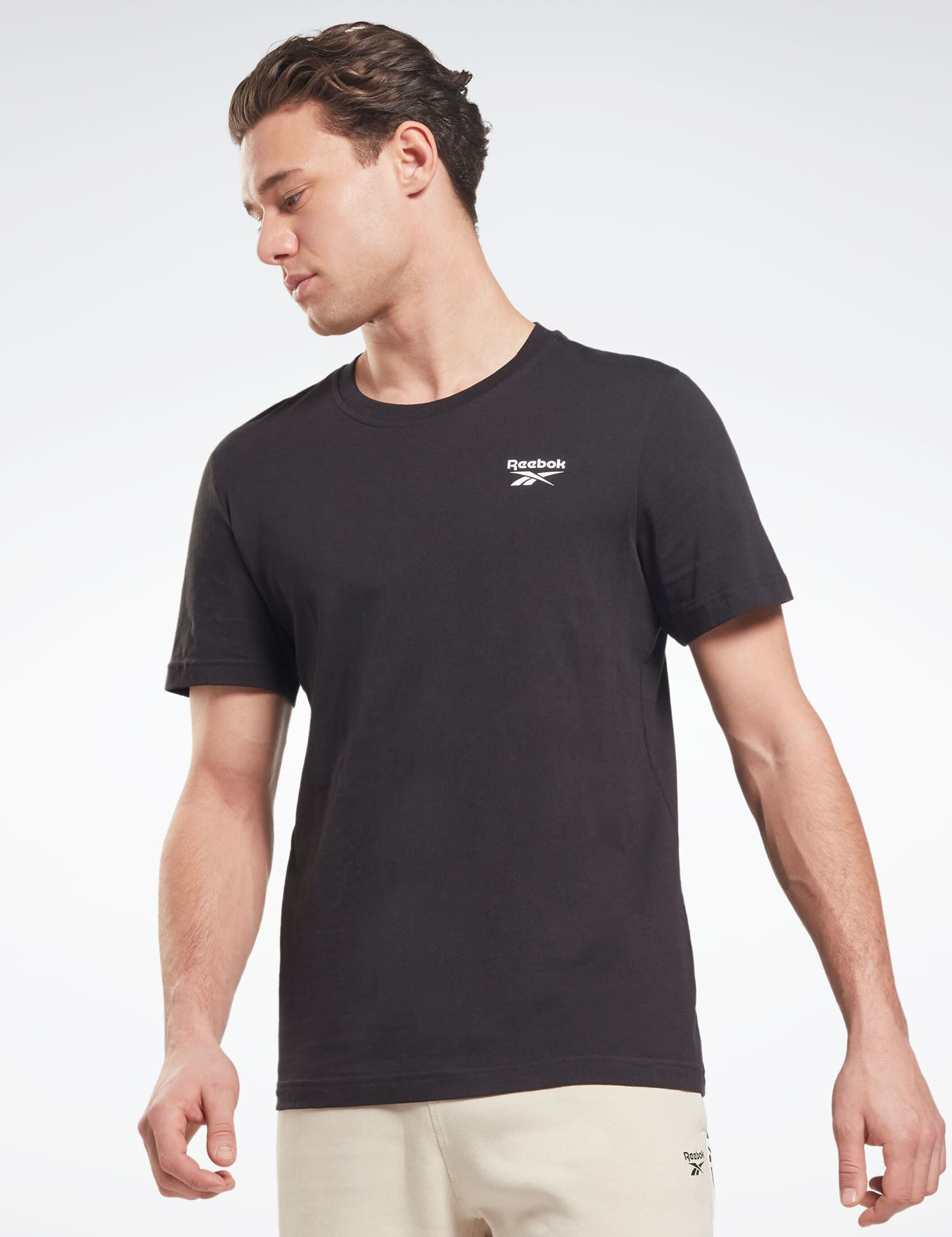 Reebok Men's Identity Small Logo Pure Cotton T-Shirt - Black, Black,White