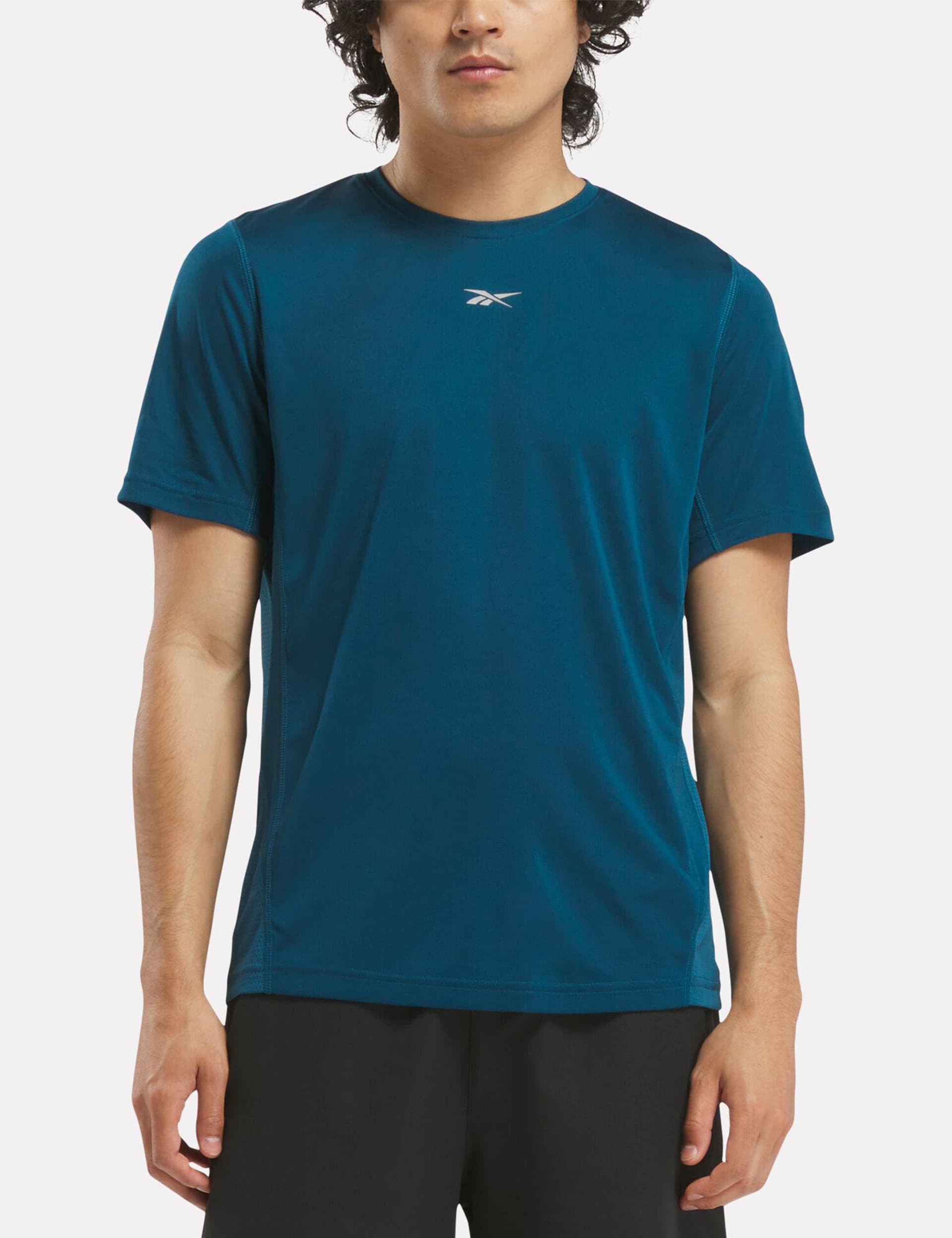 Reebok Men's Running Speedwick Crew Neck Sports T-Shirt - L - Navy Mix, Coral,Navy Mix