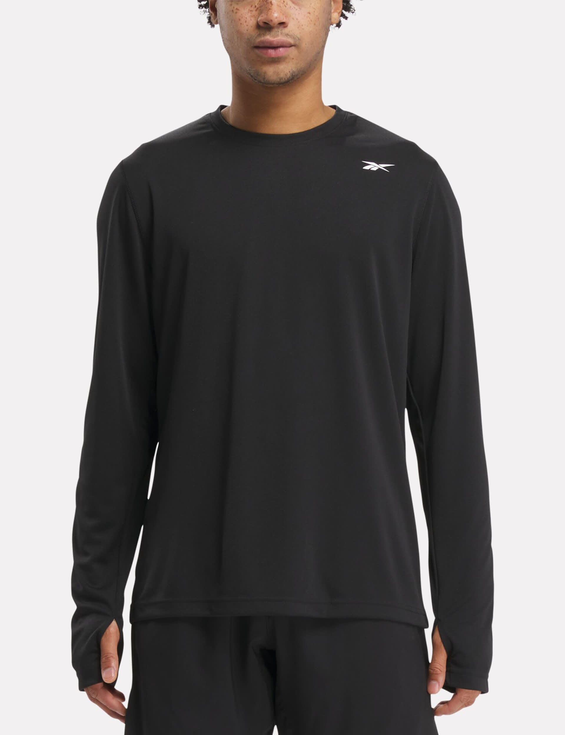 Reebok Men's Training Long Sleeve Tech T-Shirt - Black, Medium Grey Mix,Black