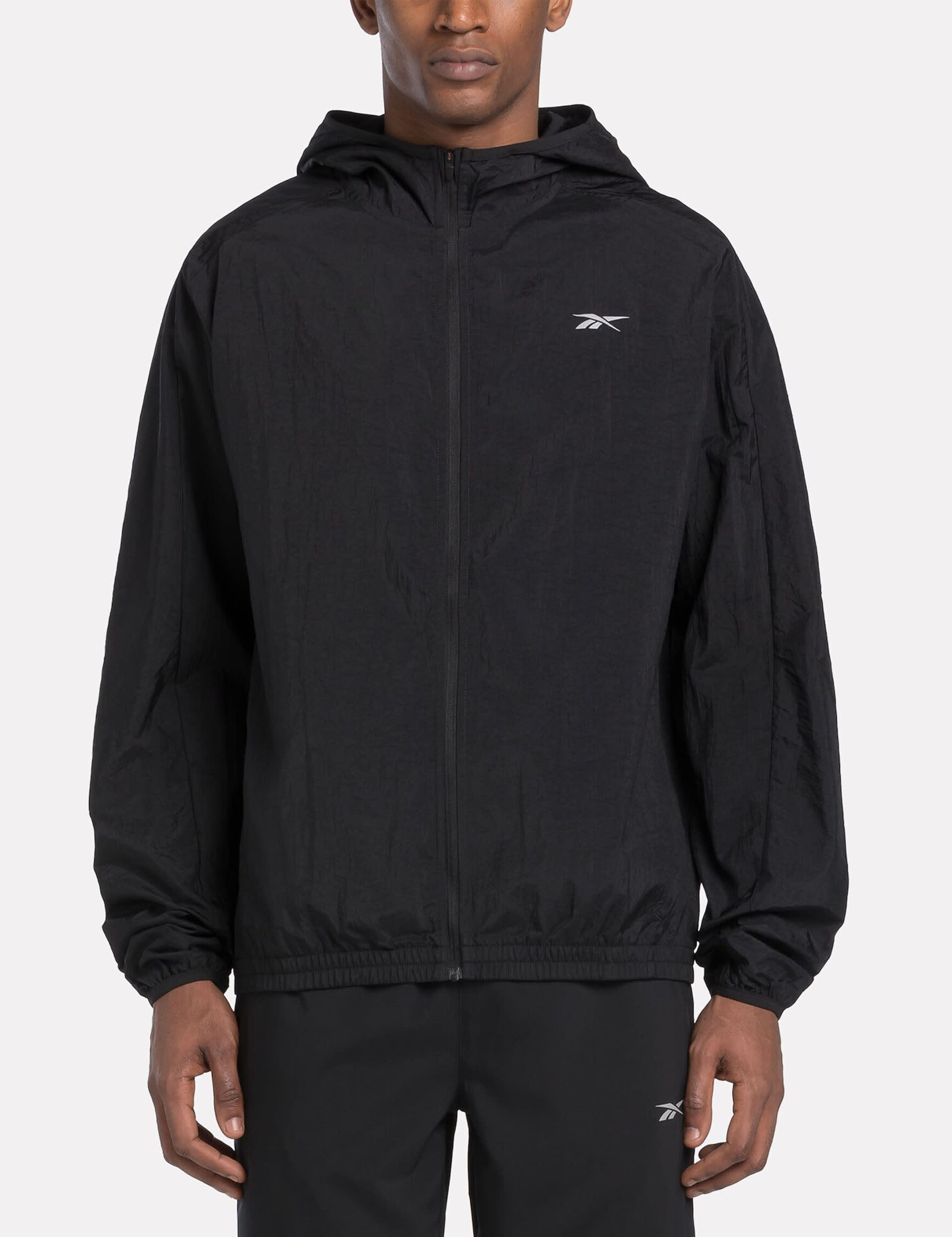 Reebok Men's Running Hooded Windbreaker Jacket - L - Black, Black