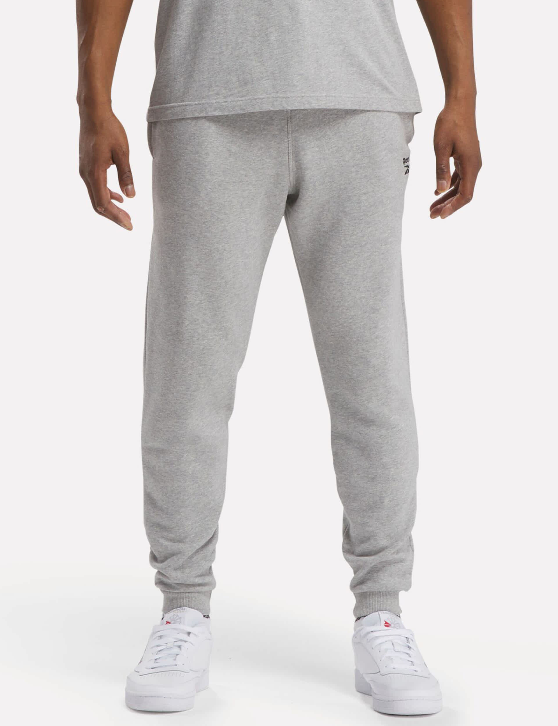 Reebok Men's Identity Small Logo Fleece Slim Fit Joggers - Medium Grey Mix, Medium Grey Mix,Navy,Bla