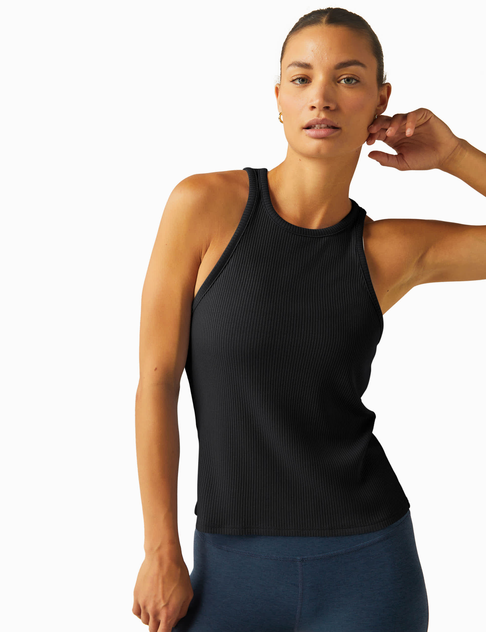 Beyond Yoga Women's Formation Modal Rich Rib Crew Neck Vest Top - Black, Black,Dark Khaki