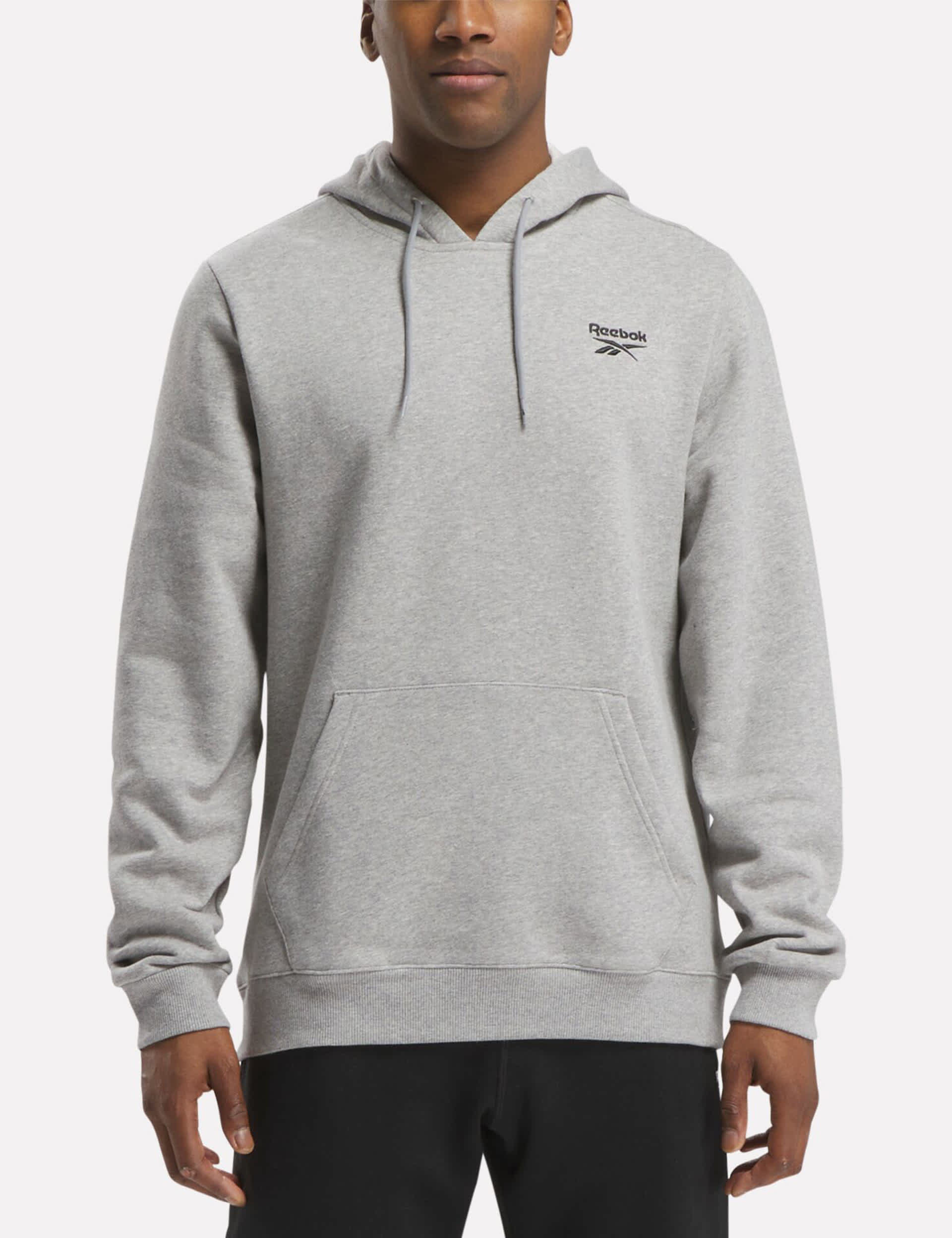 Reebok Men's Identity Small Logo Fleece Hoodie - Medium Grey Mix, Medium Grey Mix