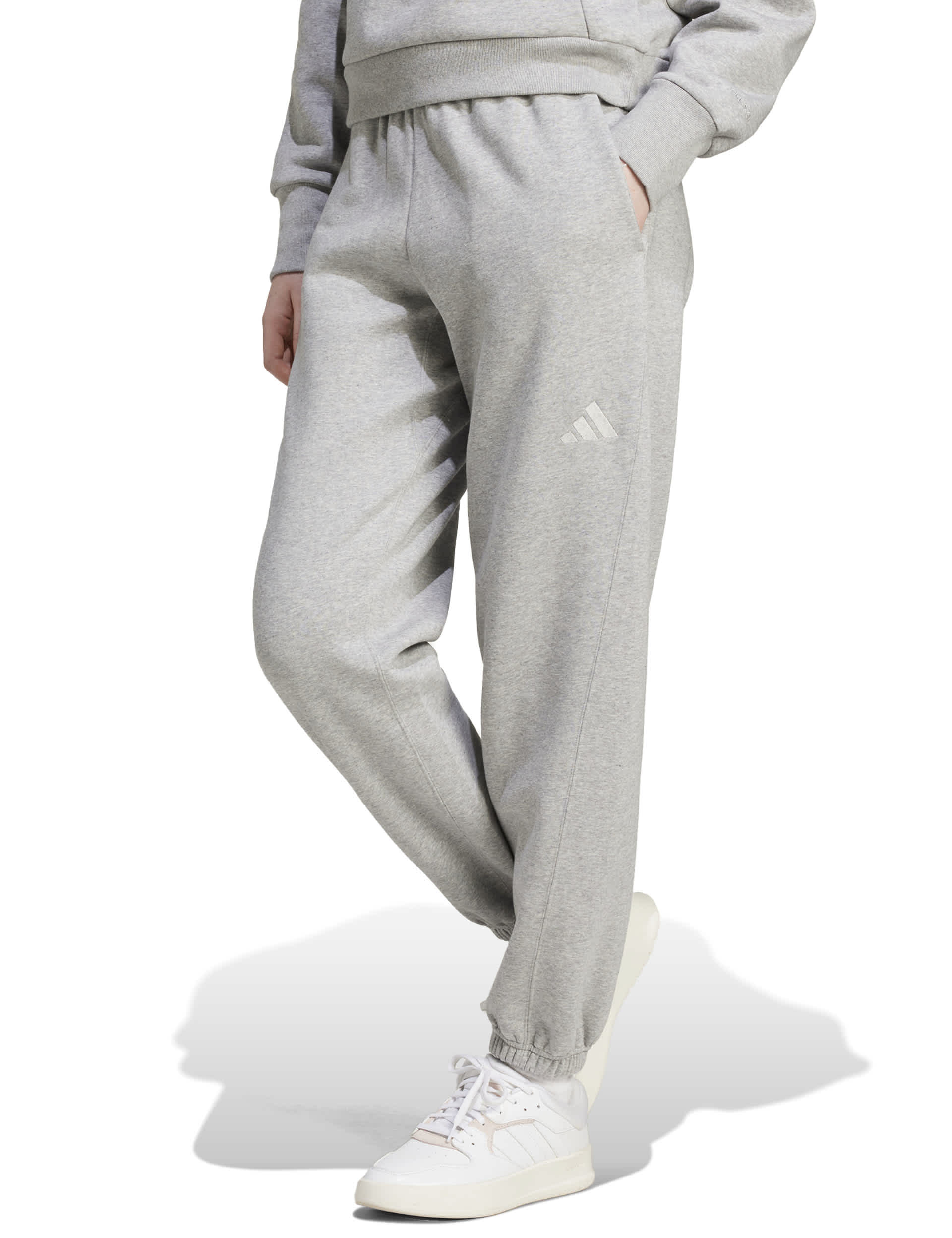 Adidas Women's All SZN Cotton Rich Fleece Cuffed Joggers - M - Light Grey, Black,Light Grey