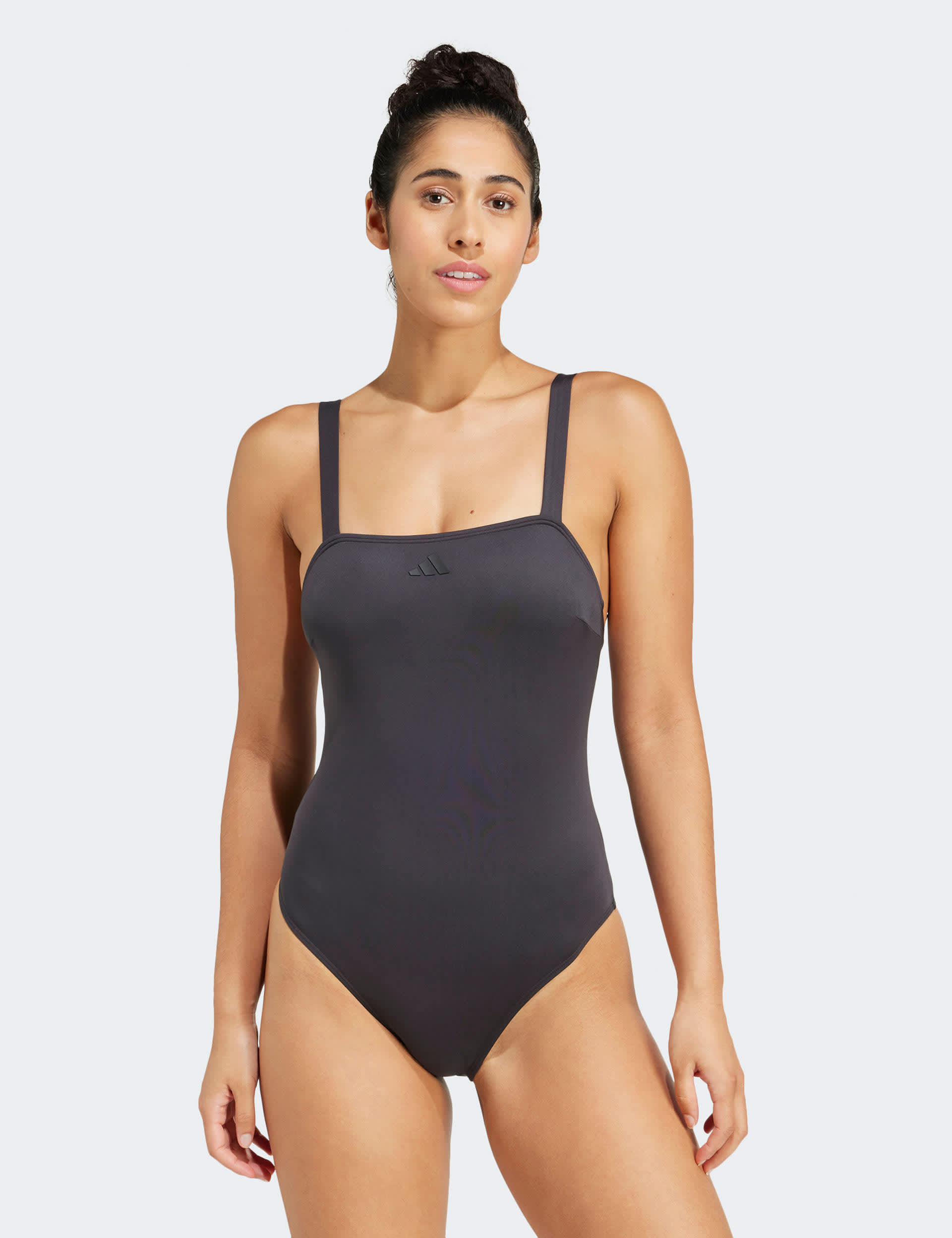 Adidas Women's Iconisea Padded U-Back Square Neck Swimsuit - 32 - Black, Black,Mauve