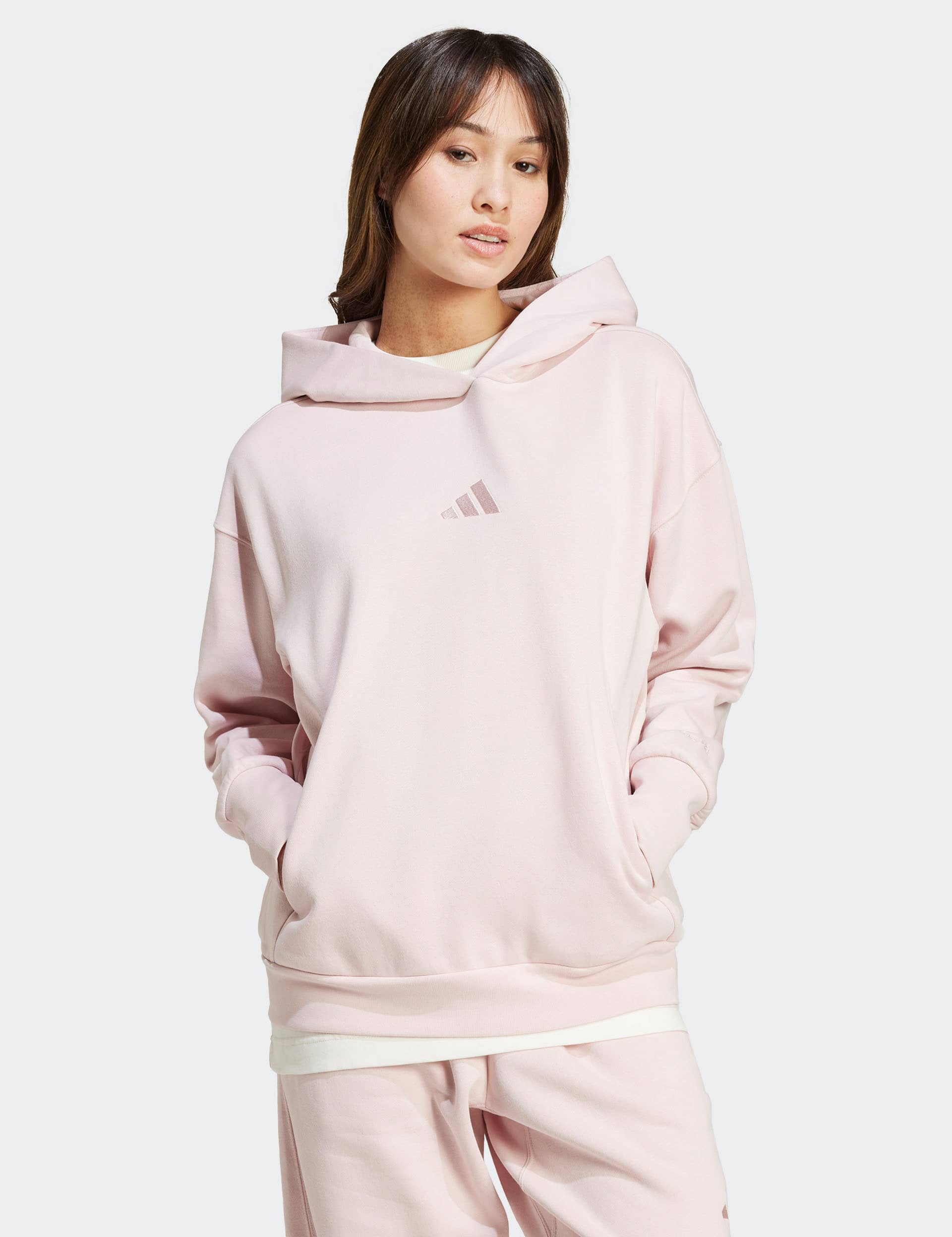 Adidas Women's All SZN Cotton Rich Fleece Relaxed Hoodie - Soft Pink, Soft Pink,Black