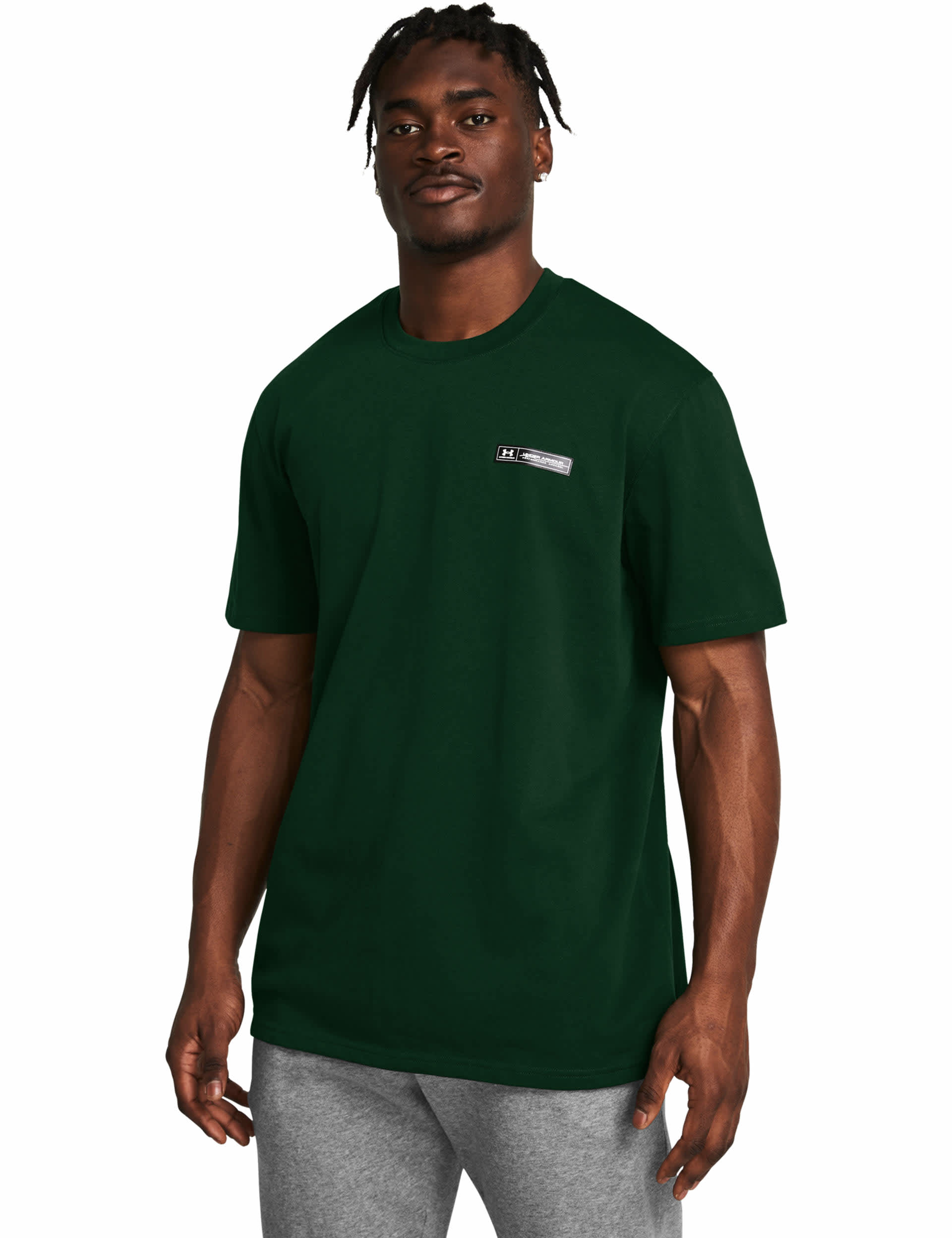 Under Armour Men's Heavyweight Armour Label Cotton Rich T-Shirt - Dark Green, Dark Green